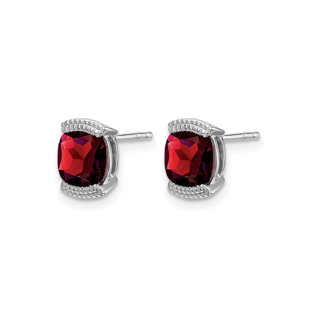 14k White Gold Garnet Stud Earrings, Cushion Cut January Birthstone Jewelry for Women