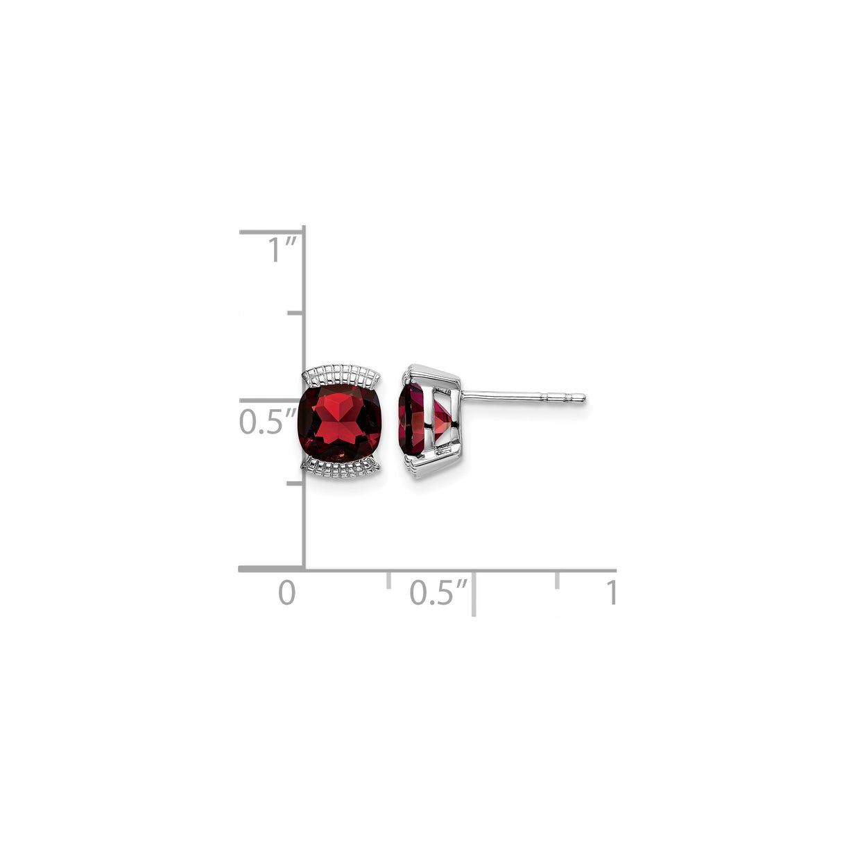 14k White Gold Garnet Stud Earrings, Cushion Cut January Birthstone Jewelry for Women
