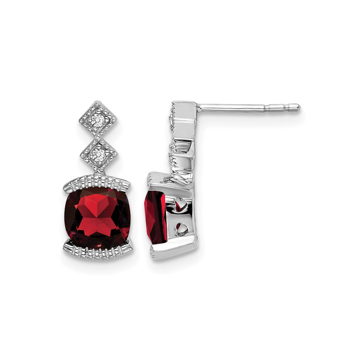 14k White Gold Dangle Earrings with Garnet and Diamond Accents, Formal Drop Jewelry for Women