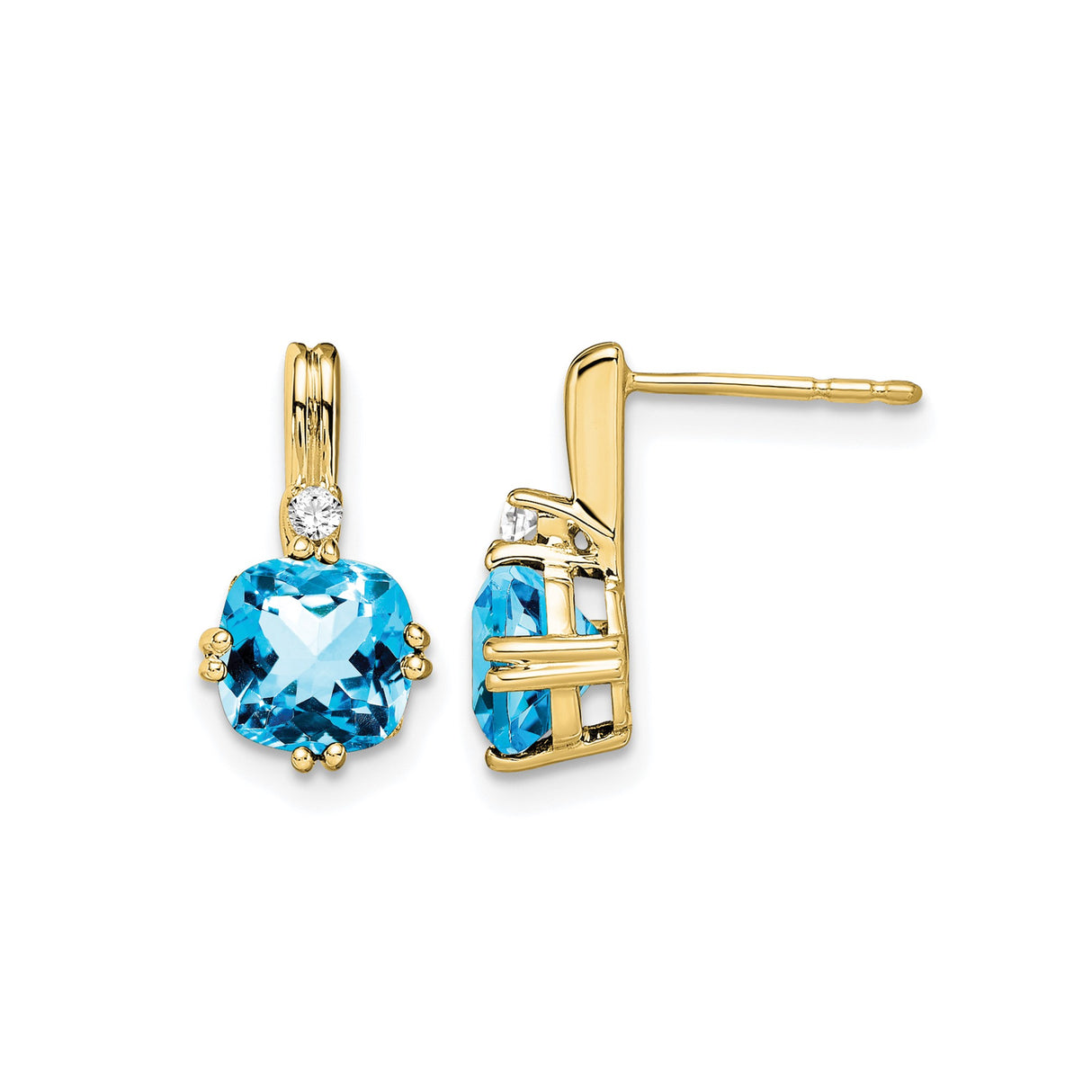 10k Yellow Gold Dangle Earrings with Swiss Blue Topaz and Diamond Accents