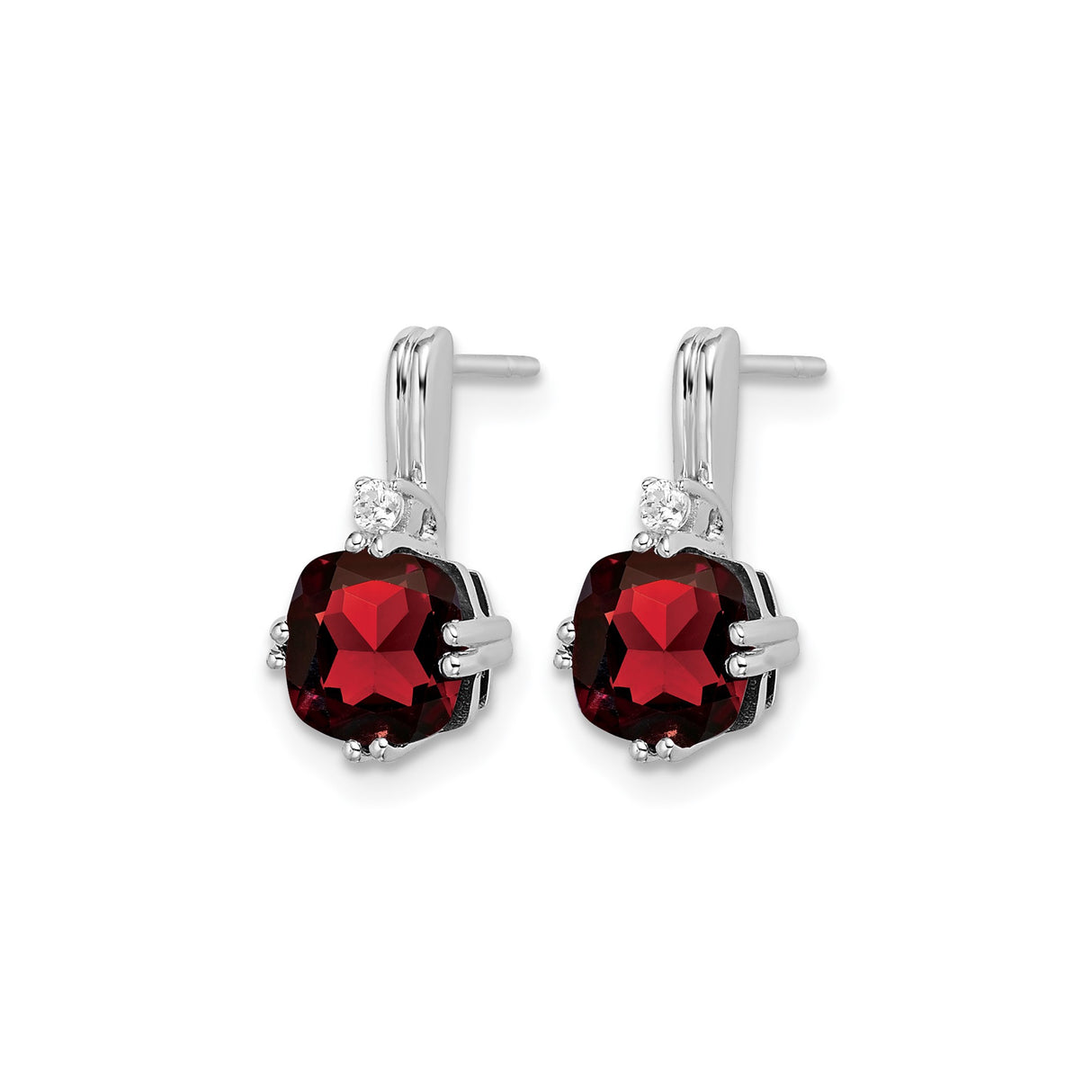 10k White Gold Drop Earrings with Cushion Cut Garnet and Diamond Accents for Women