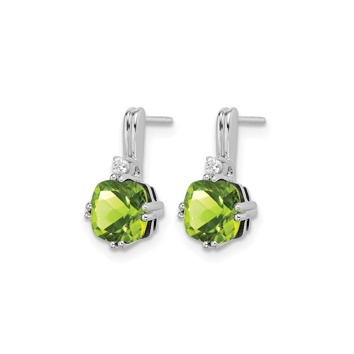 10k White Gold Peridot and Diamond Accent Stud Earrings, August Birthstone Jewelry