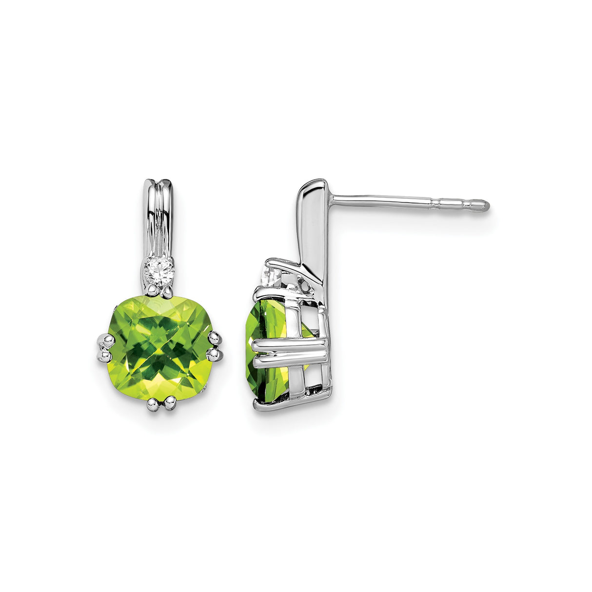10k White Gold Peridot and Diamond Accent Stud Earrings, August Birthstone Jewelry