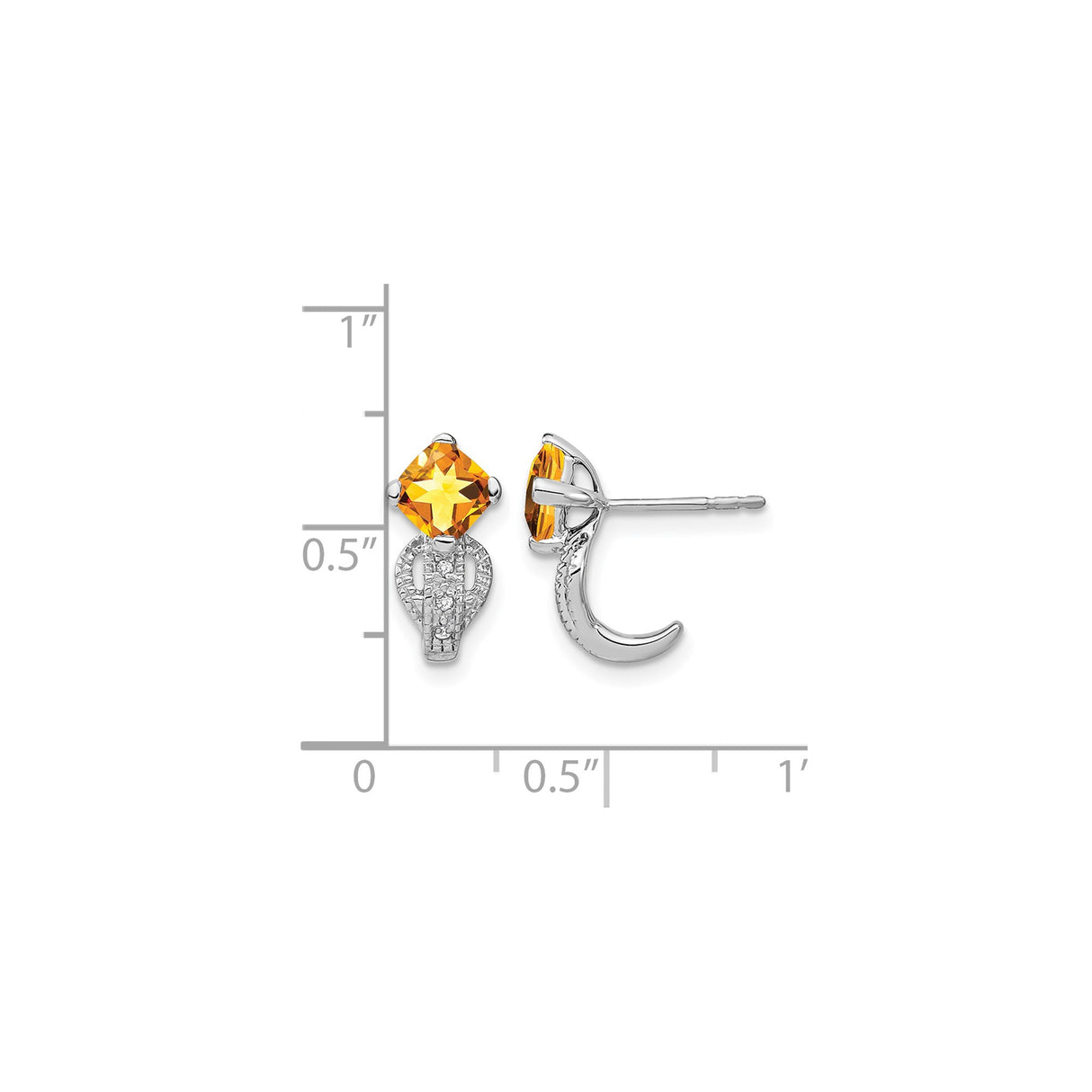 14k White Gold Stud Earrings with Cushion Cut Citrine and Diamond Accents