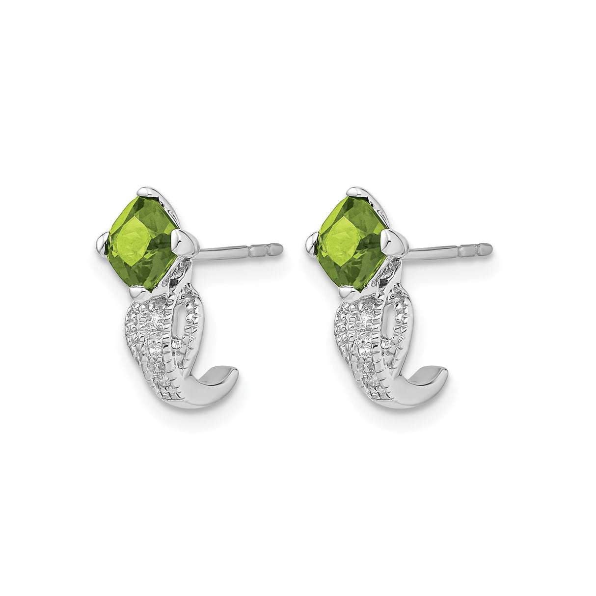 14k White Gold Drop Earrings with Cushion Cut Peridot and Diamond Accents