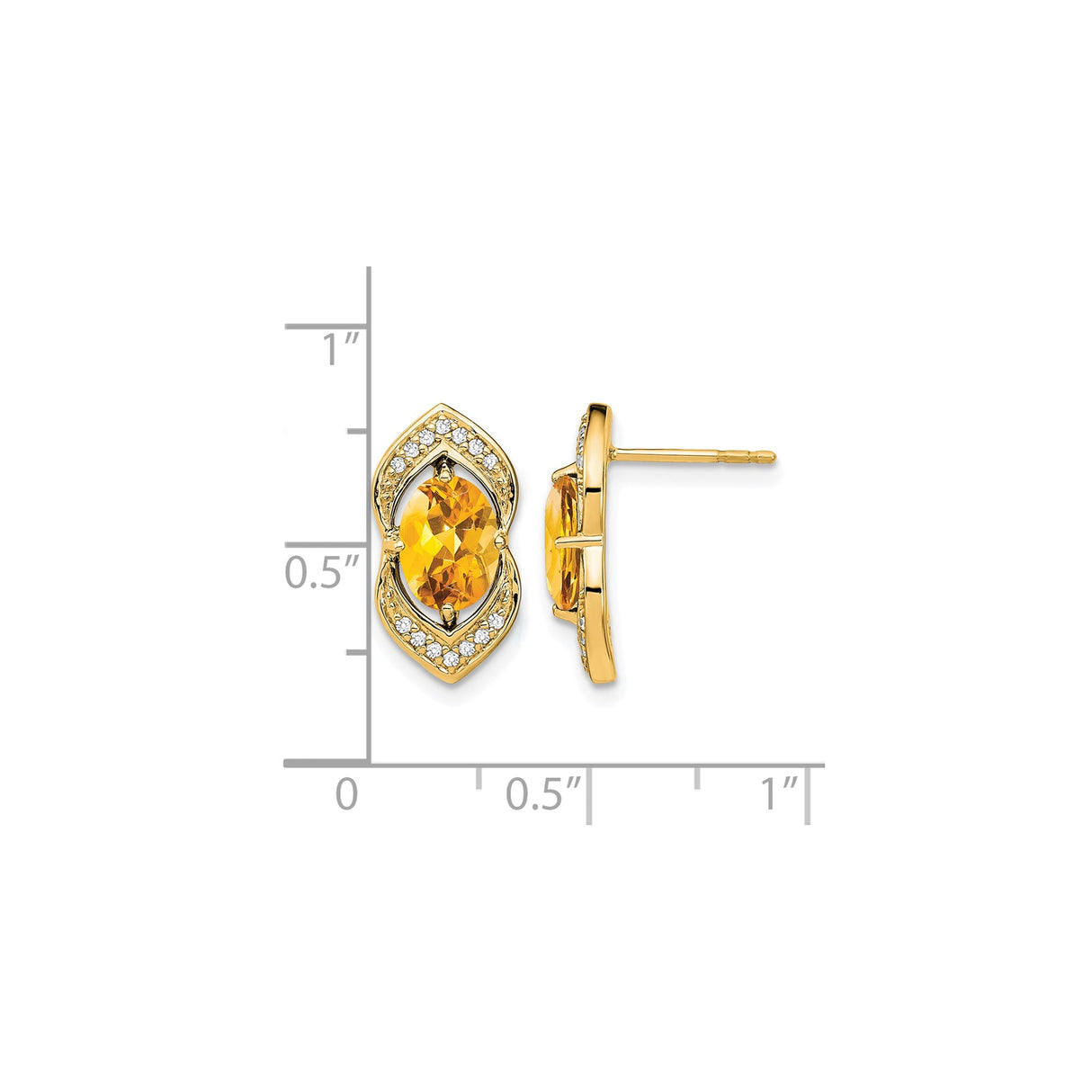 14k Yellow Gold Citrine Stud Earrings with Diamond Accents in Marquise Setting