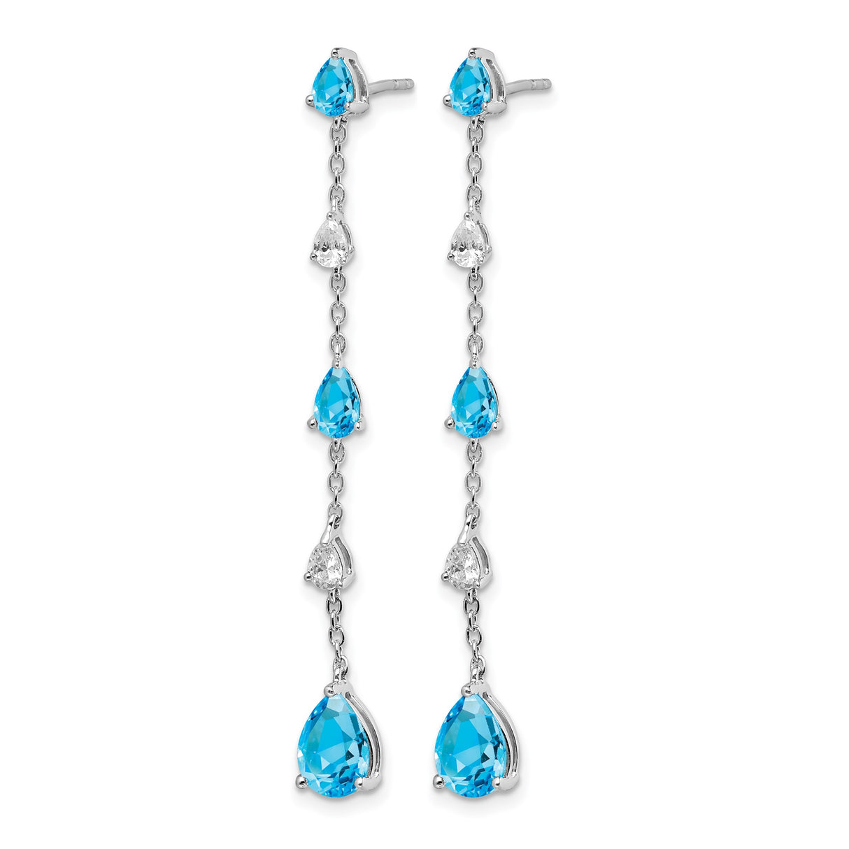 14k White Gold Dangle Earrings with Pear Shaped Swiss Blue Topaz, Drop Style for Women