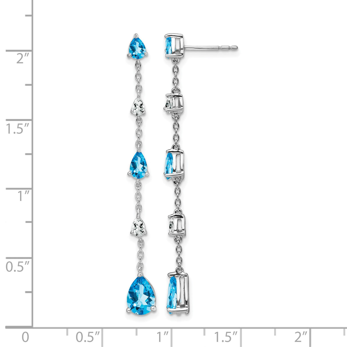 14k White Gold Dangle Earrings with Pear Shaped Swiss Blue Topaz, Drop Style for Women