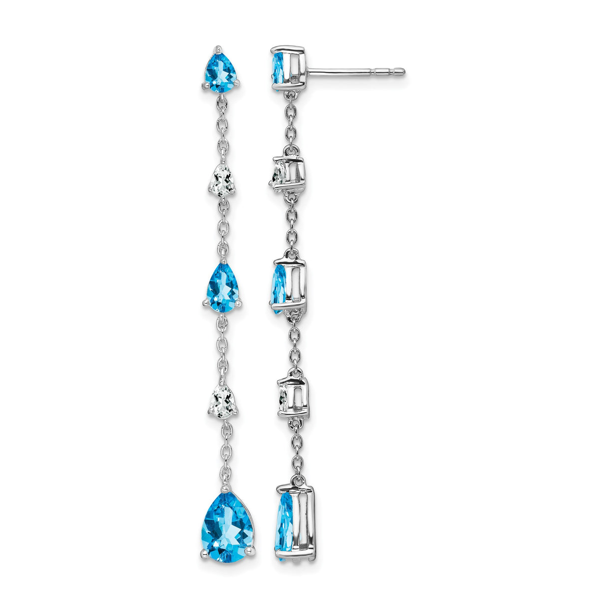 14k White Gold Dangle Earrings with Pear Shaped Swiss Blue Topaz, Drop Style for Women
