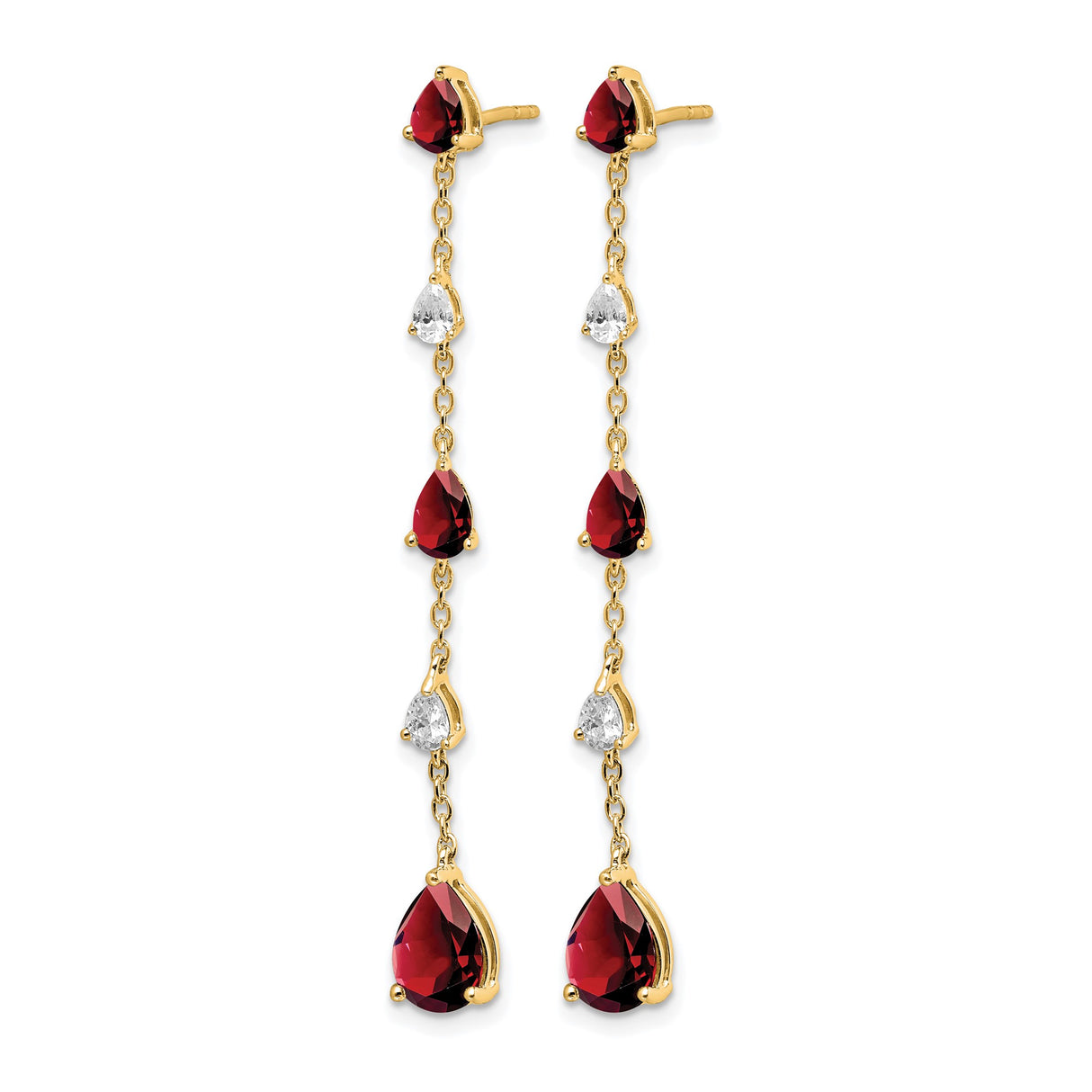 14k Yellow Gold Dangle Earrings with Garnet and Cubic Zirconia in Linear Drop Design