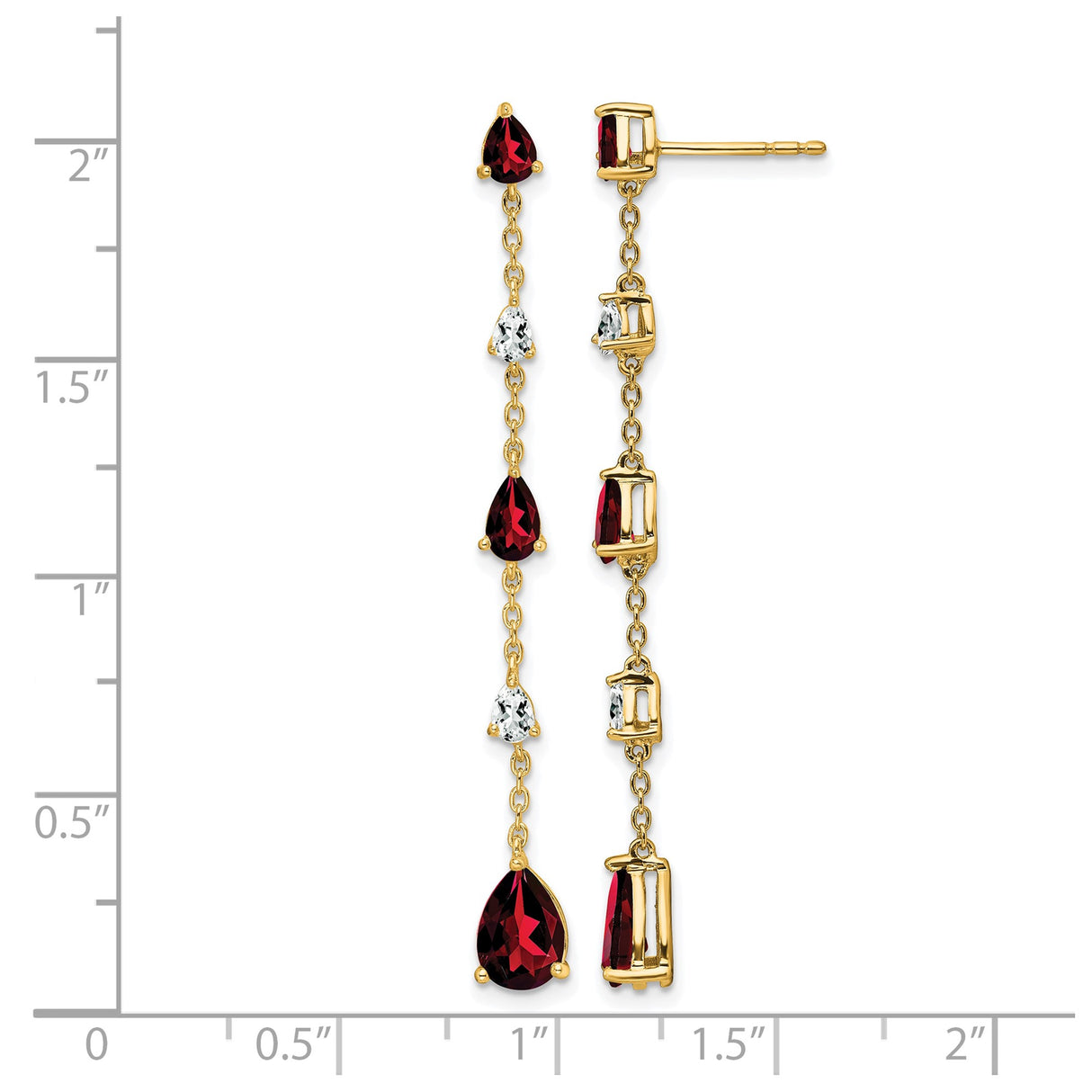 14k Yellow Gold Dangle Earrings with Garnet and Cubic Zirconia in Linear Drop Design