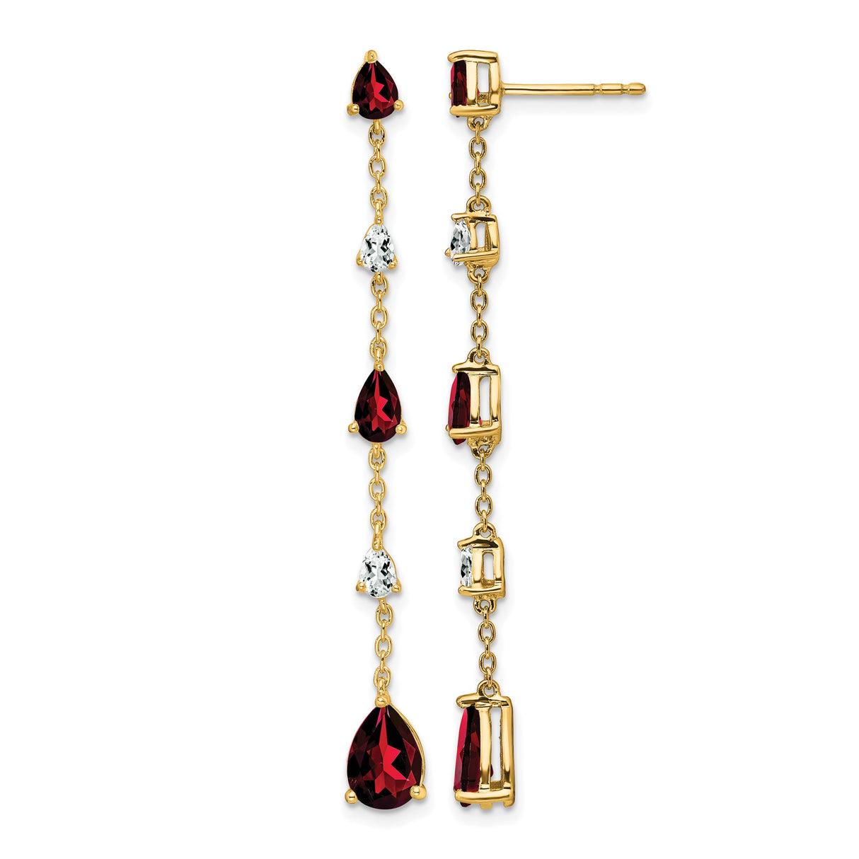 14k Yellow Gold Dangle Earrings with Garnet and Cubic Zirconia in Linear Drop Design