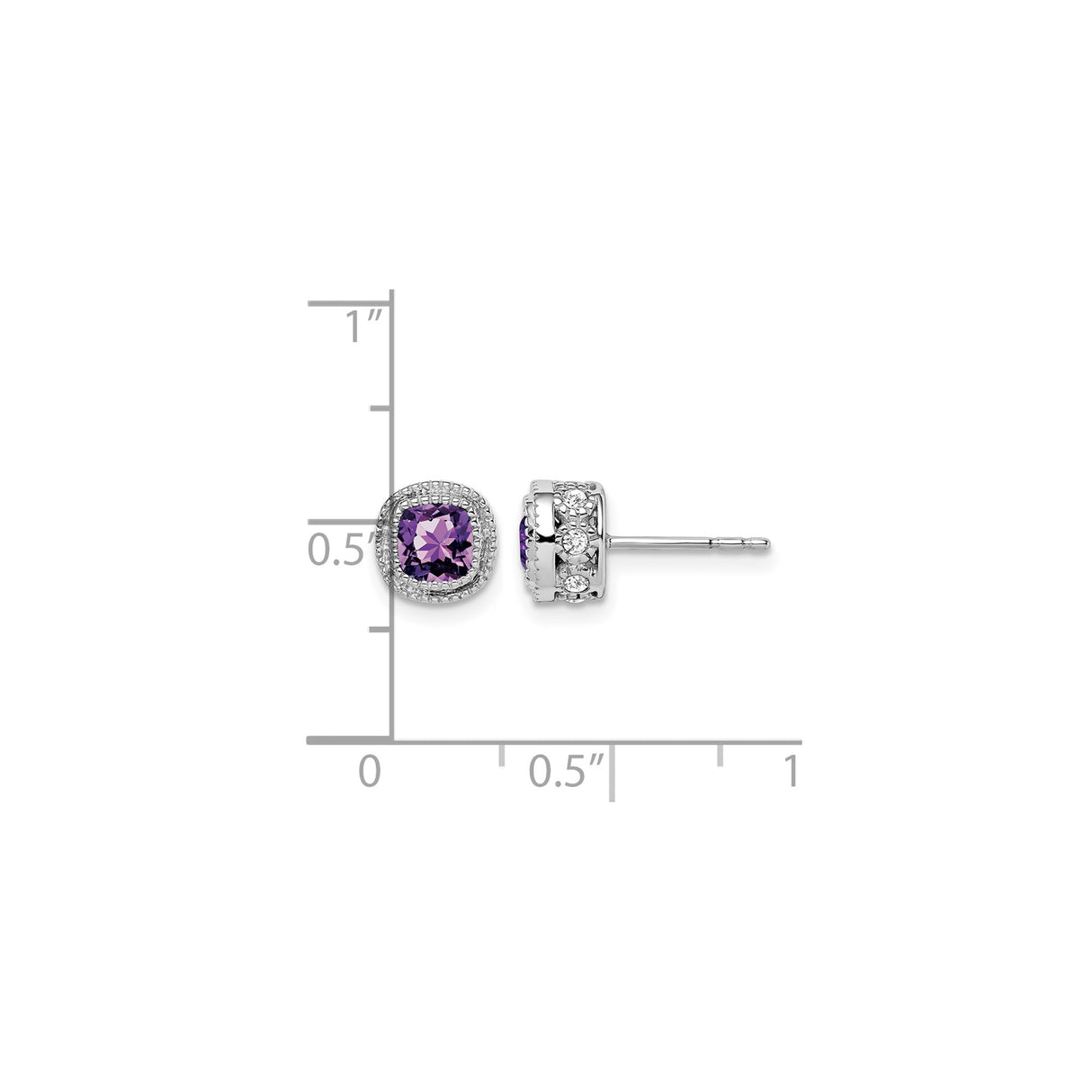10k White Gold Amethyst Stud Earrings with Diamond Halo, February Birthstone Jewelry for Women
