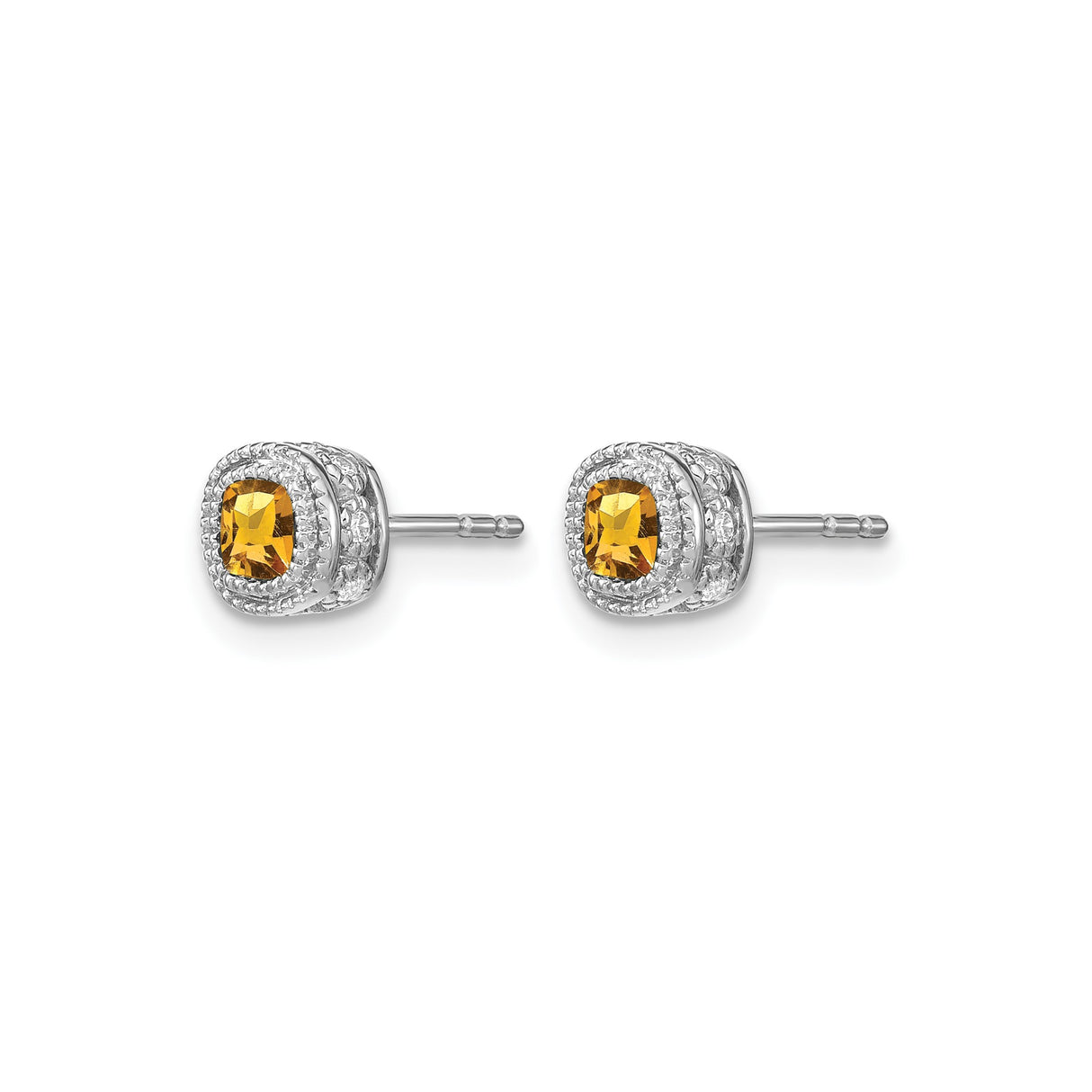 14k White Gold Cushion Cut Citrine and Diamond Halo Stud Earrings for Women