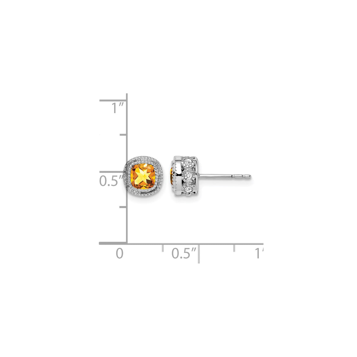 14k White Gold Cushion Cut Citrine and Diamond Halo Stud Earrings for Women
