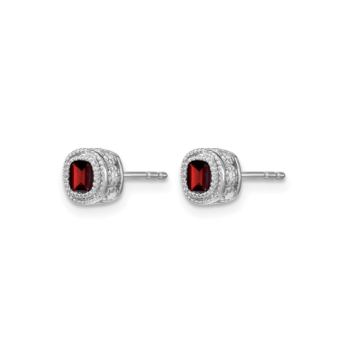 14k White Gold Garnet and Diamond Halo Stud Earrings, Vintage Inspired January Birthstone Jewelry