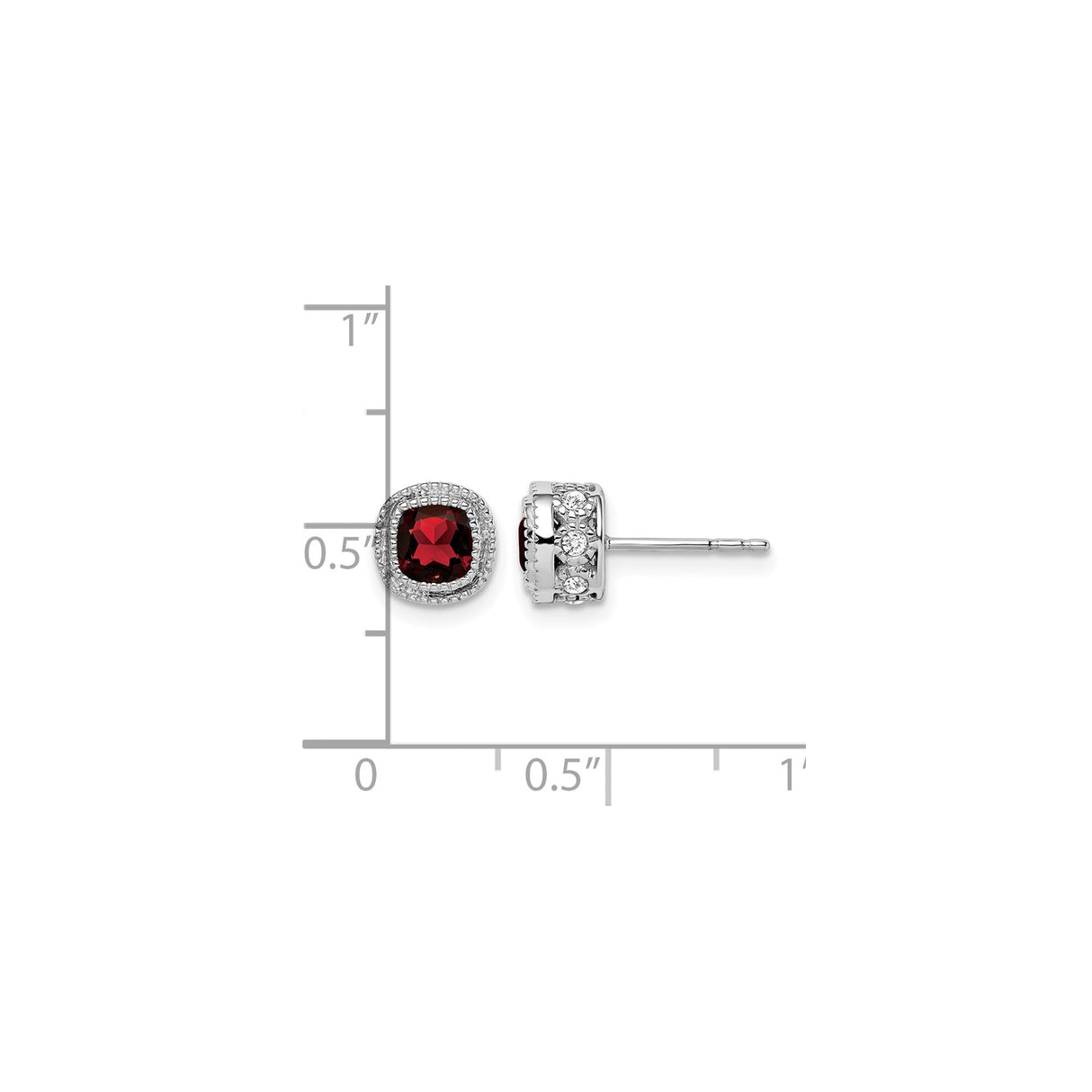 14k White Gold Garnet and Diamond Halo Stud Earrings, Vintage Inspired January Birthstone Jewelry