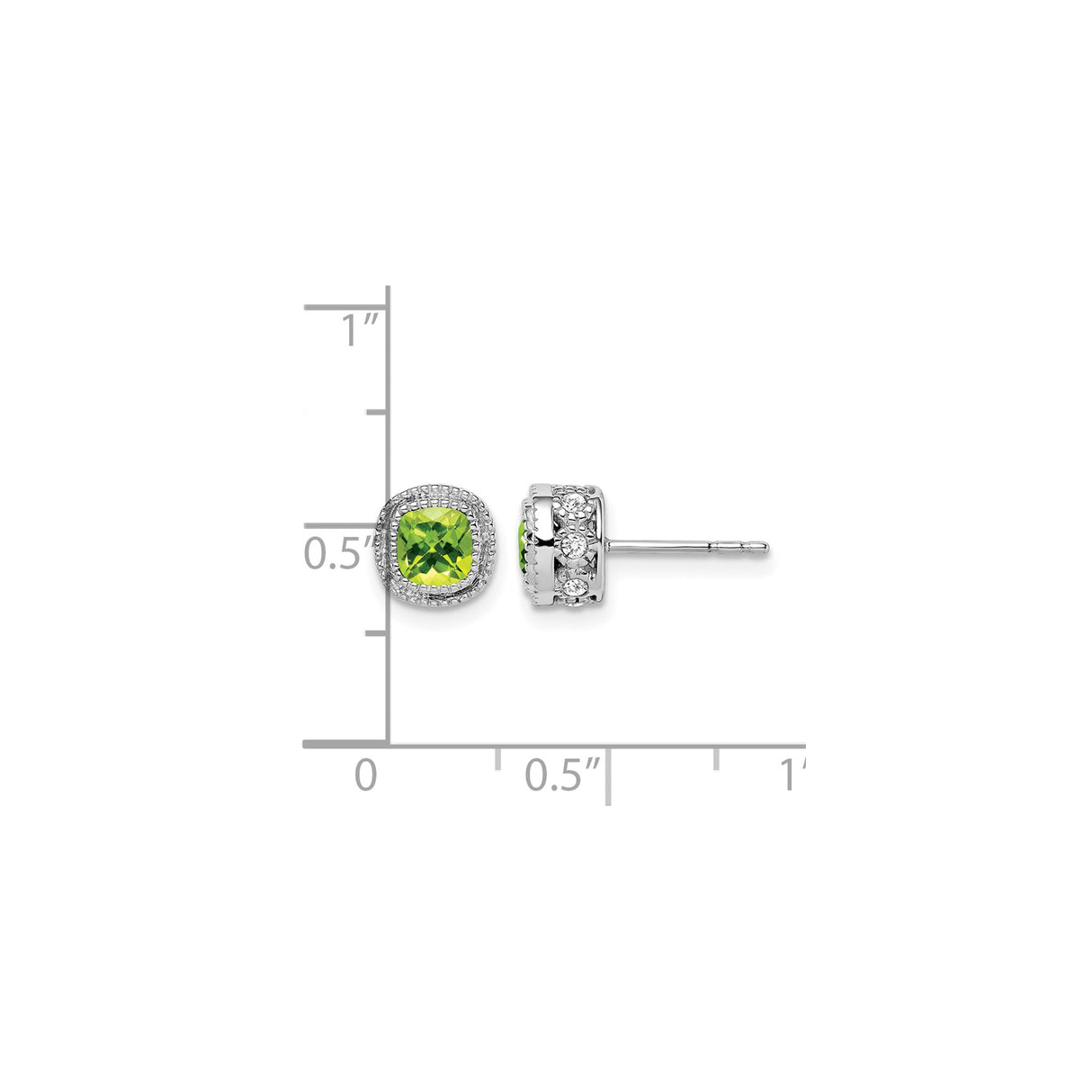 14k White Gold Peridot Stud Earrings with Halo Design and Diamond Accents