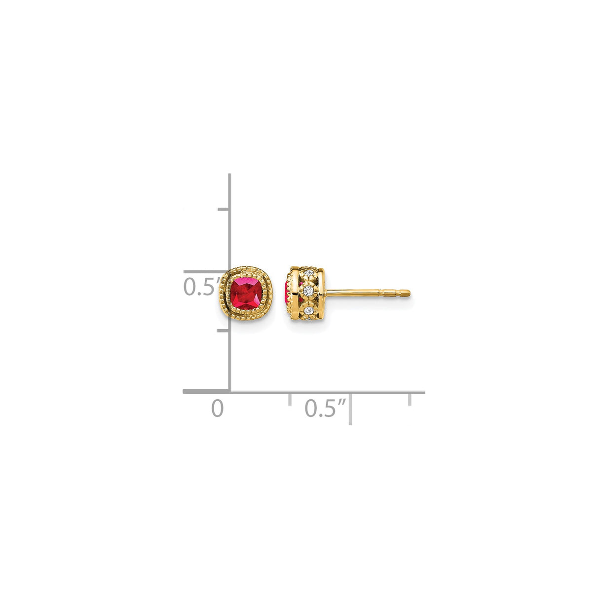 10k Yellow Gold Stud Earrings with Ruby and Diamond Accent Halo Design