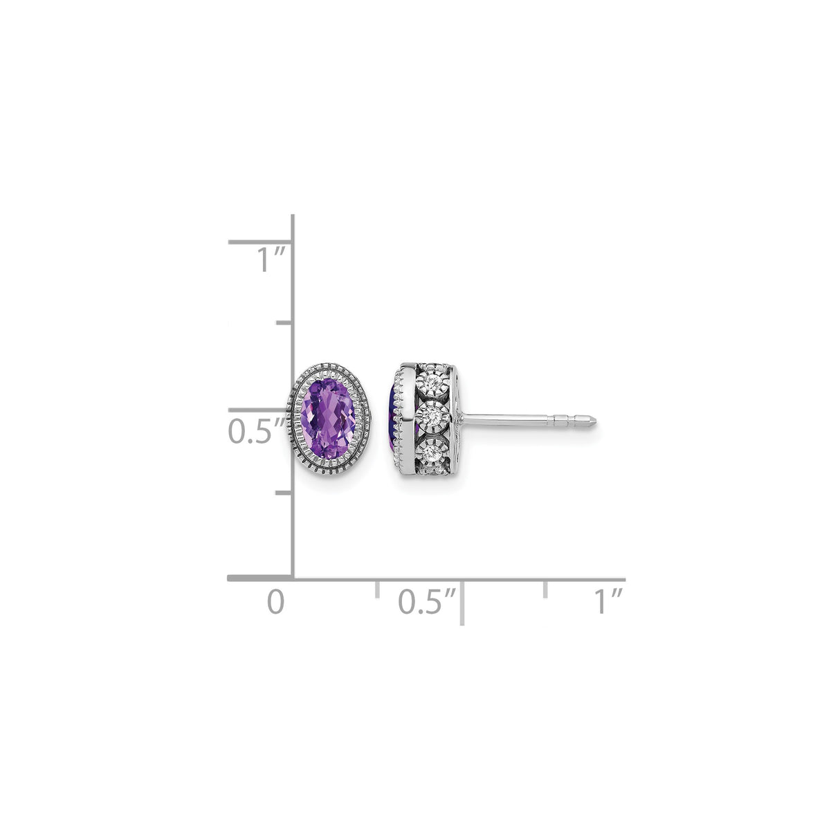 14k White Gold Amethyst Stud Earrings with Diamond Accents, Vintage Halo Design