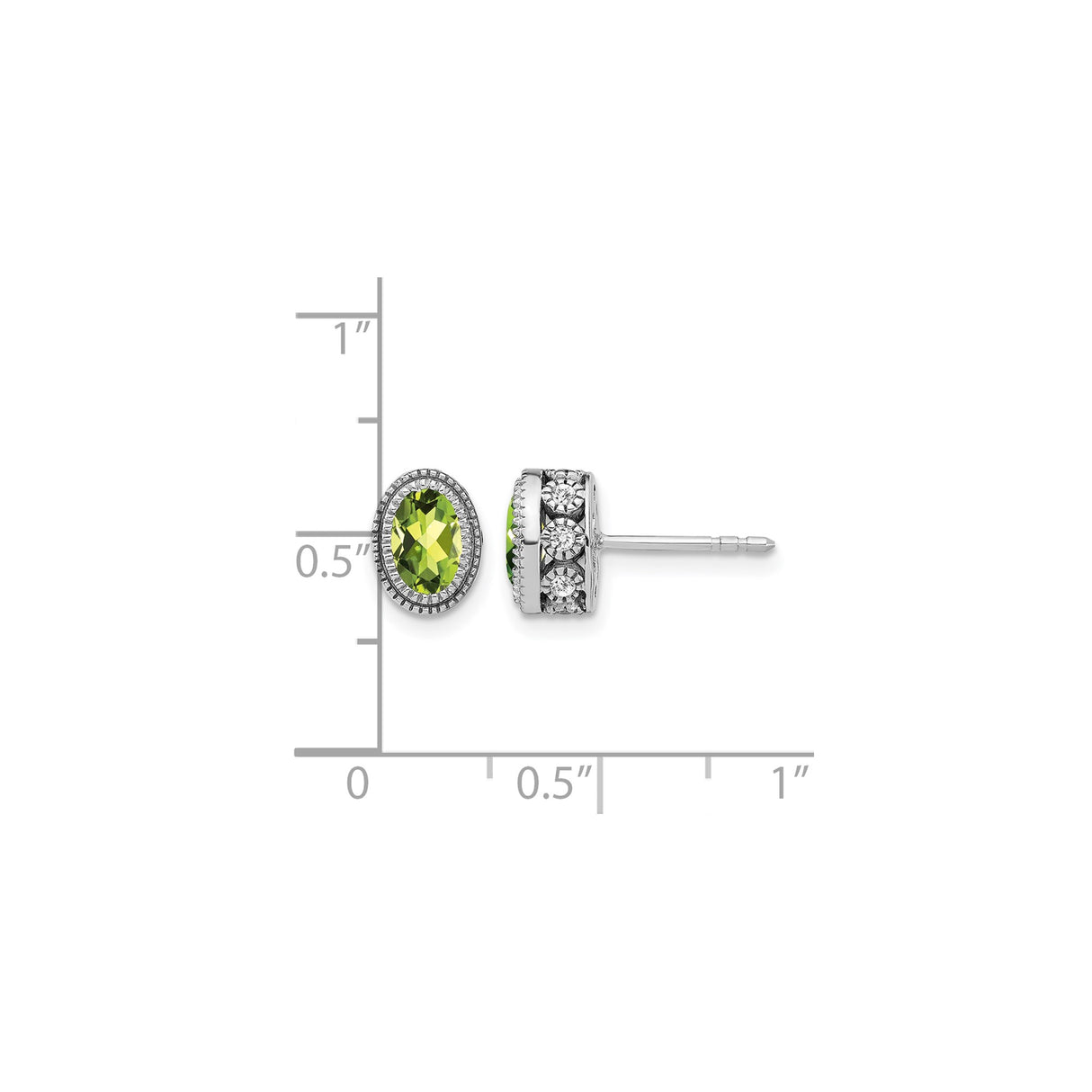 14k White Gold Stud Earrings with Oval Peridot and Diamond Accents, Halo Setting for Women