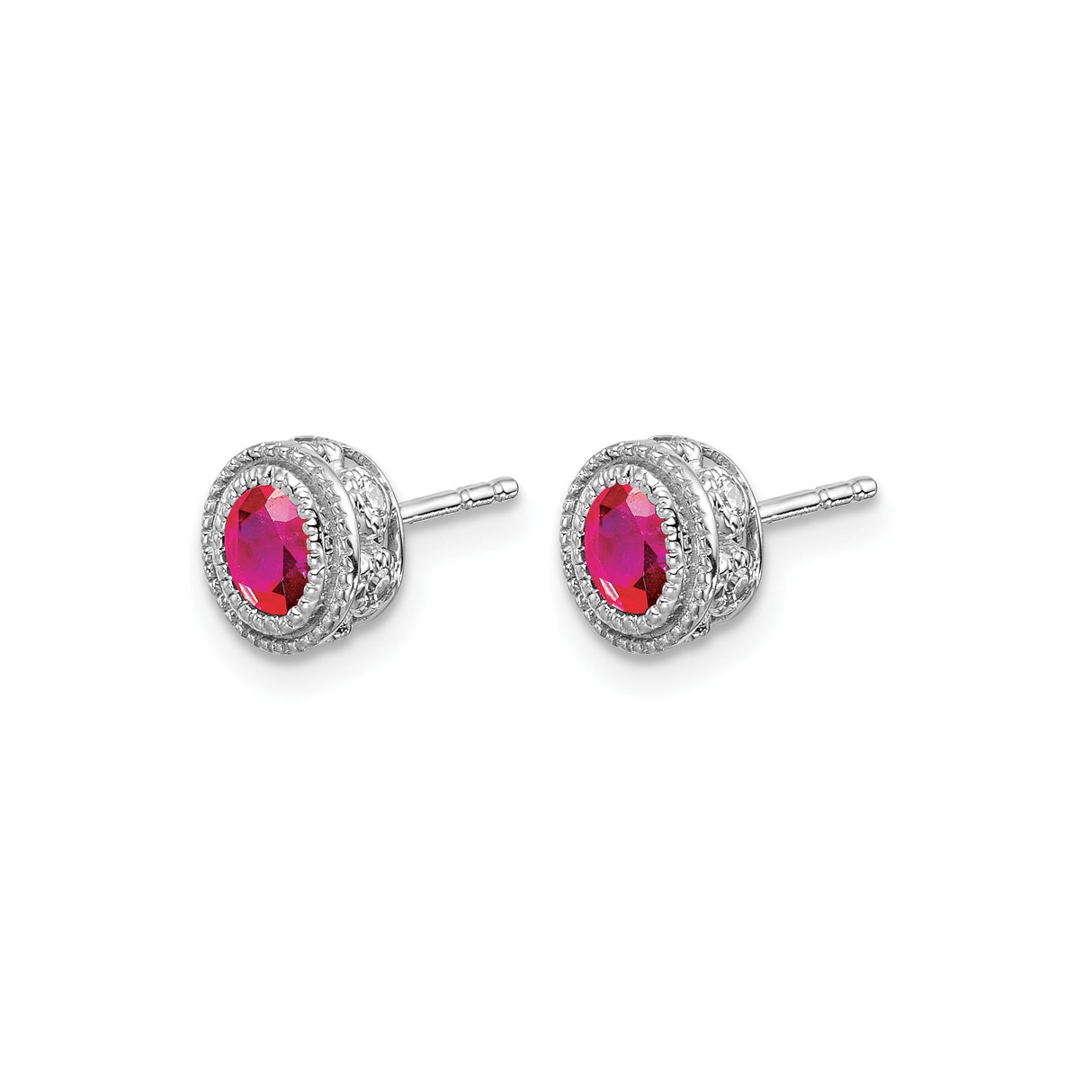 14k White Gold Ruby Stud Earrings with Diamond Halo Setting for Women