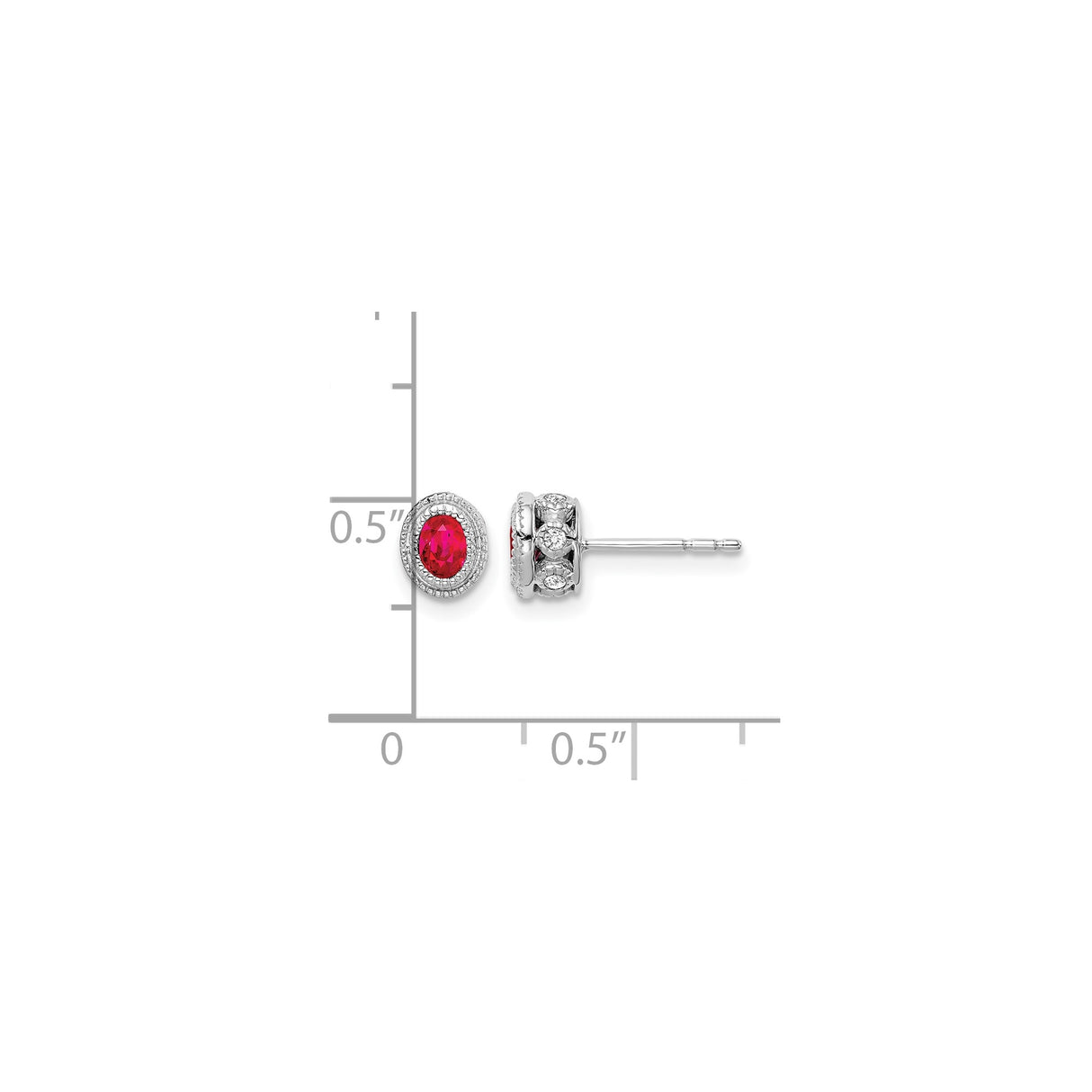14k White Gold Ruby Stud Earrings with Diamond Halo Setting for Women
