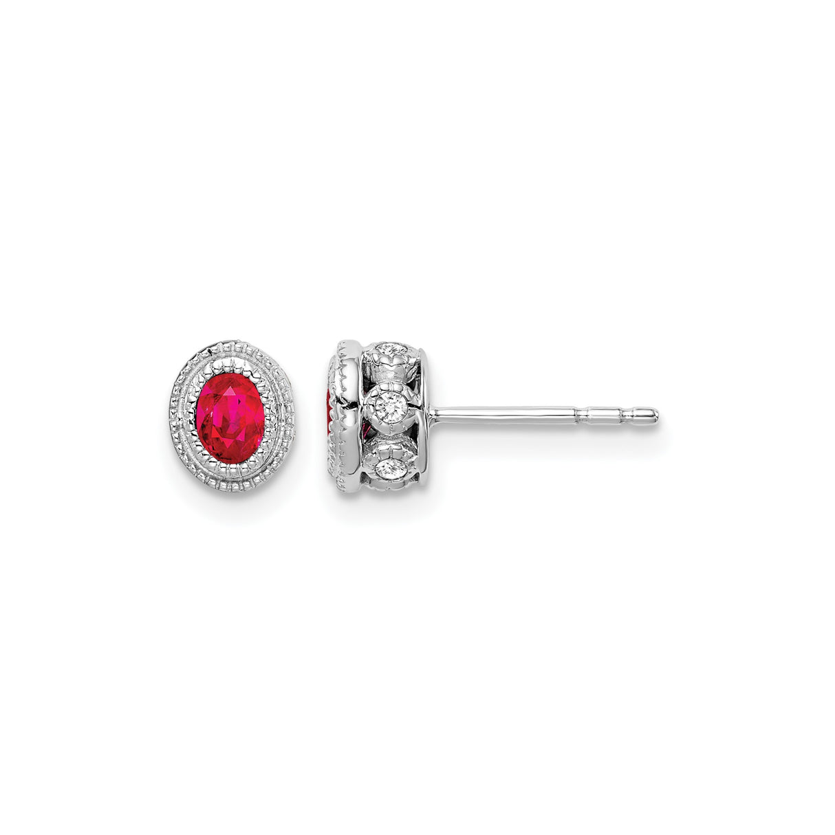 14k White Gold Ruby Stud Earrings with Diamond Halo Setting for Women