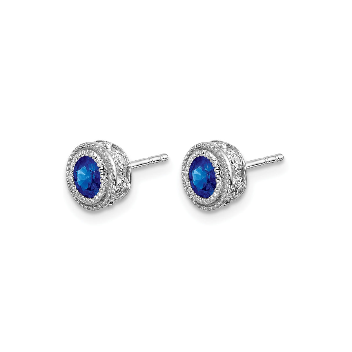 14k White Gold Sapphire Stud Earrings with Diamond Halo, Classic Oval Design for Women