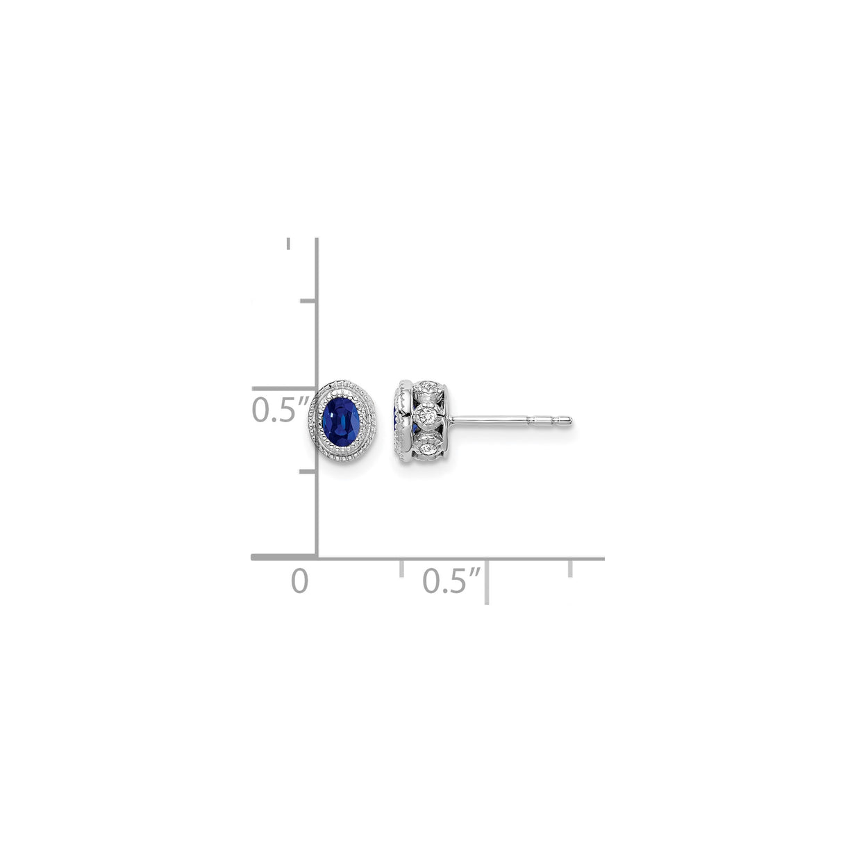 14k White Gold Sapphire Stud Earrings with Diamond Halo, Classic Oval Design for Women