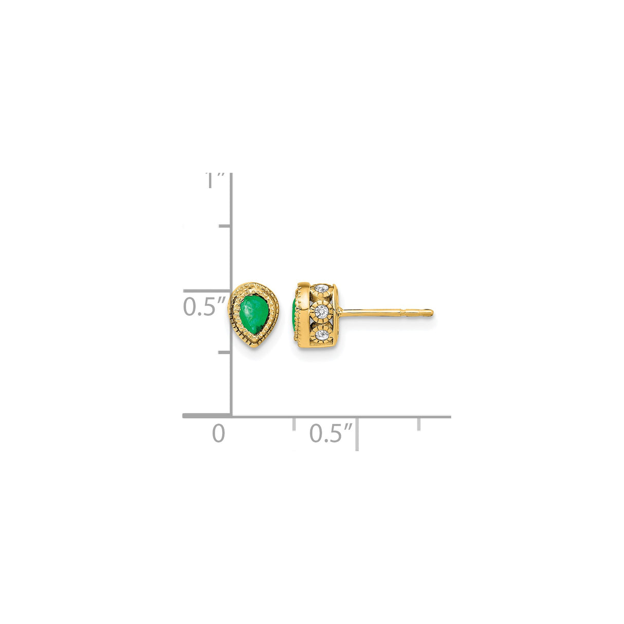 14k Yellow Gold Teardrop Stud Earrings with Emerald and Diamond Accents for Women