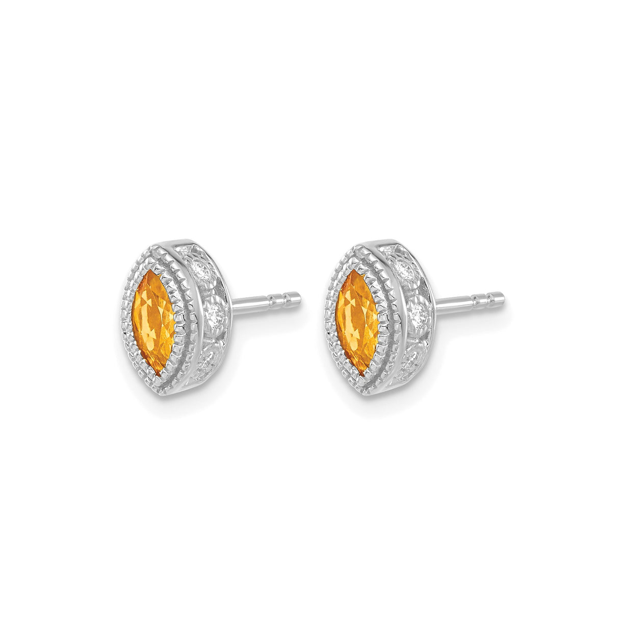 14k White Gold Citrine and Diamond Marquise Stud Earrings for Women
