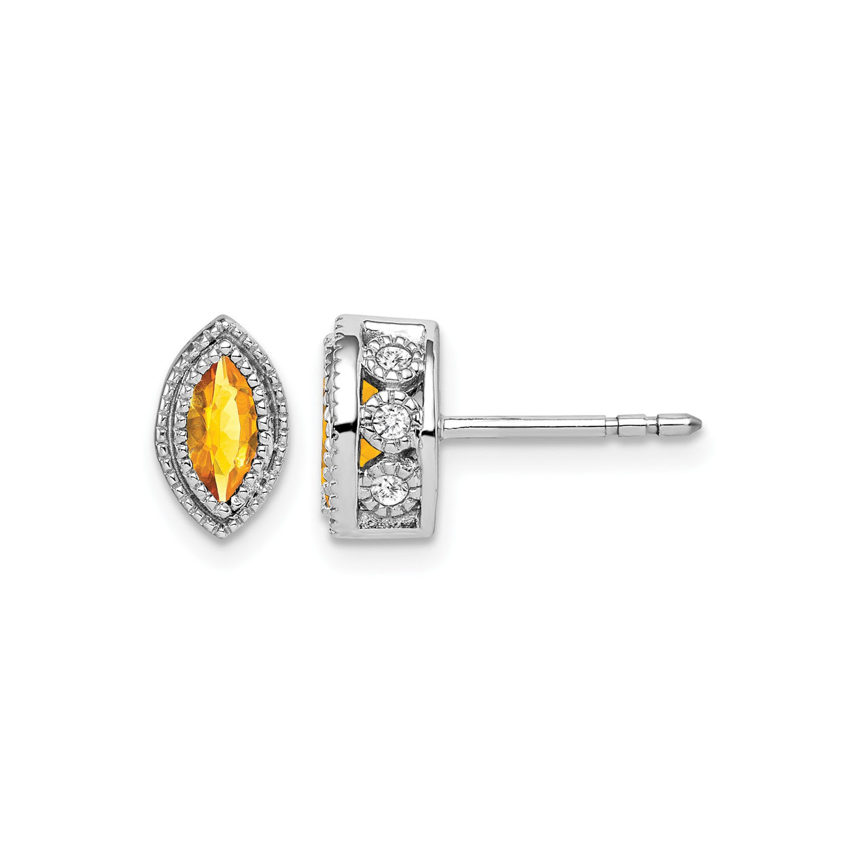 14k White Gold Citrine and Diamond Marquise Stud Earrings for Women