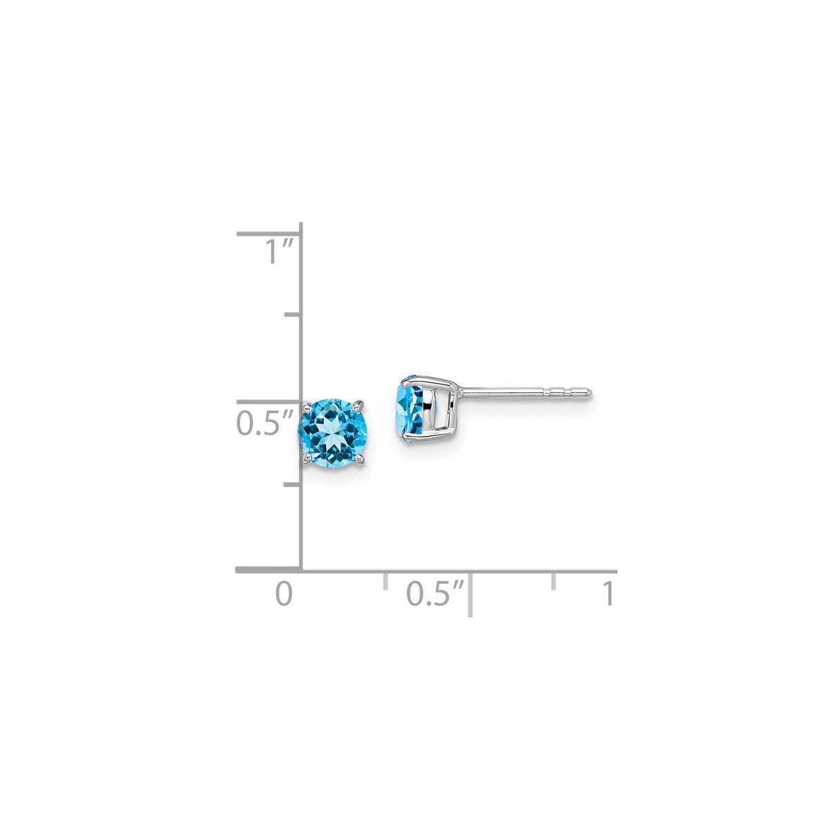 14k White Gold Stud Earrings with Swiss Blue Topaz, Round Cut, Four-Prong Setting