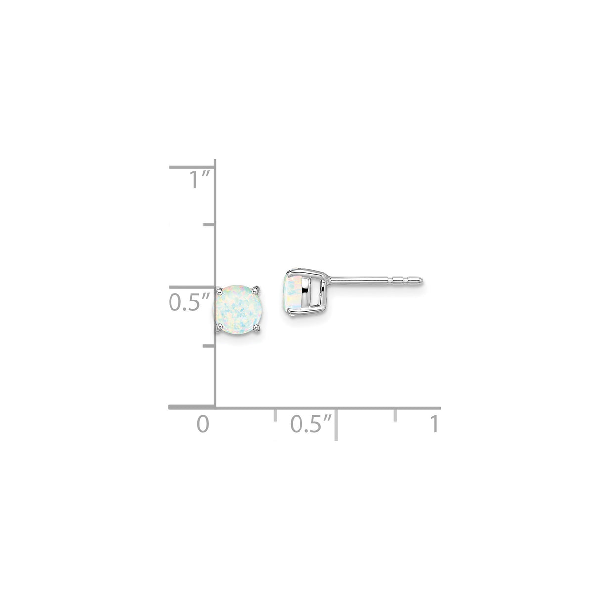 14k White Gold Stud Earrings with Created Opals, Round Four Prong Setting, Minimalist Design