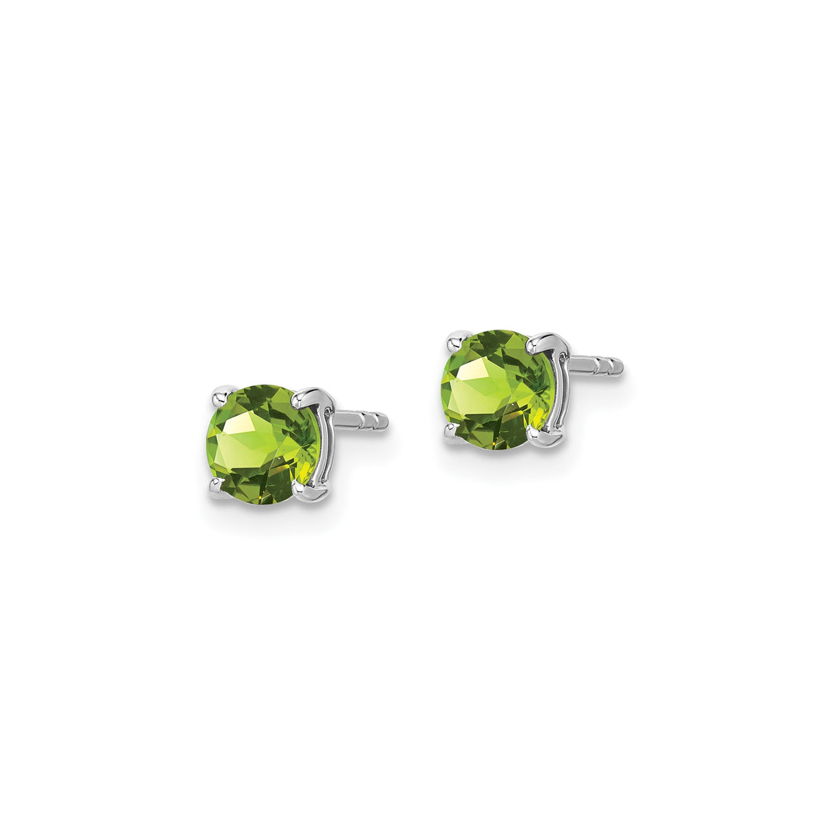 14k White Gold Stud Earrings with Round Peridot in Four Prong Setting