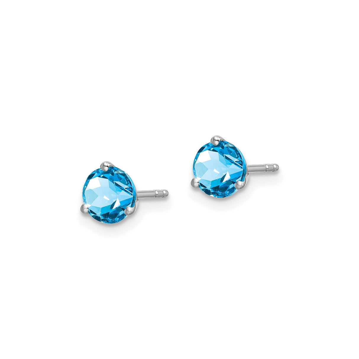 14k White Gold Blue Topaz Stud Earrings, Round 4-Prong Setting, Minimalist Design