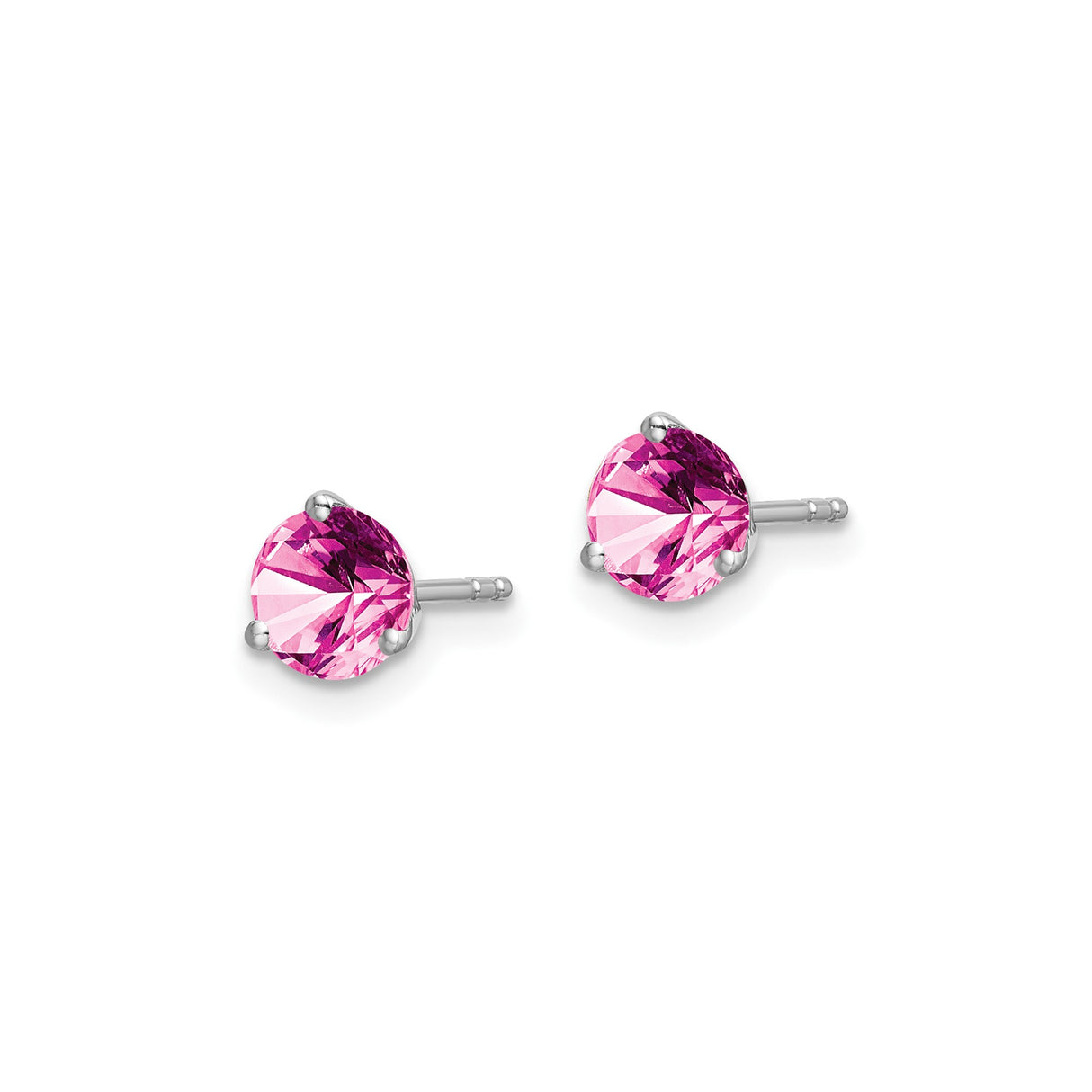 14k White Gold Stud Earrings with Lab-Created Pink Sapphire, Round Cut, Prong Setting