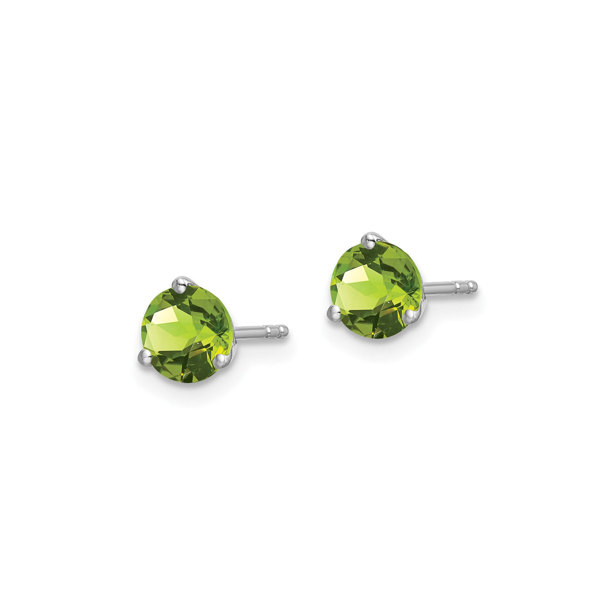 14k White Gold Peridot Stud Earrings, Round Cut August Birthstone Jewelry for Women