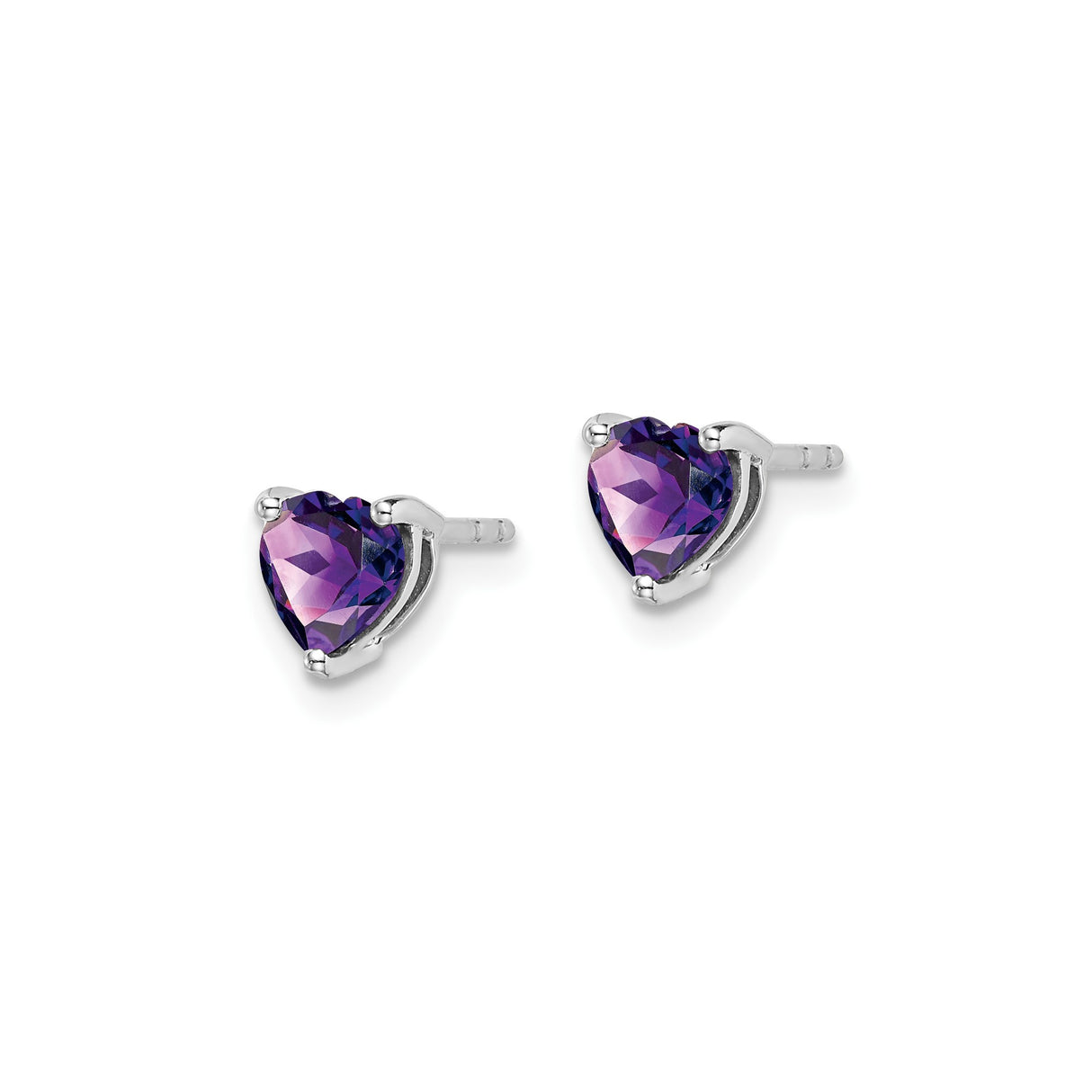 14k White Gold Heart Shaped Amethyst Stud Earrings for Women