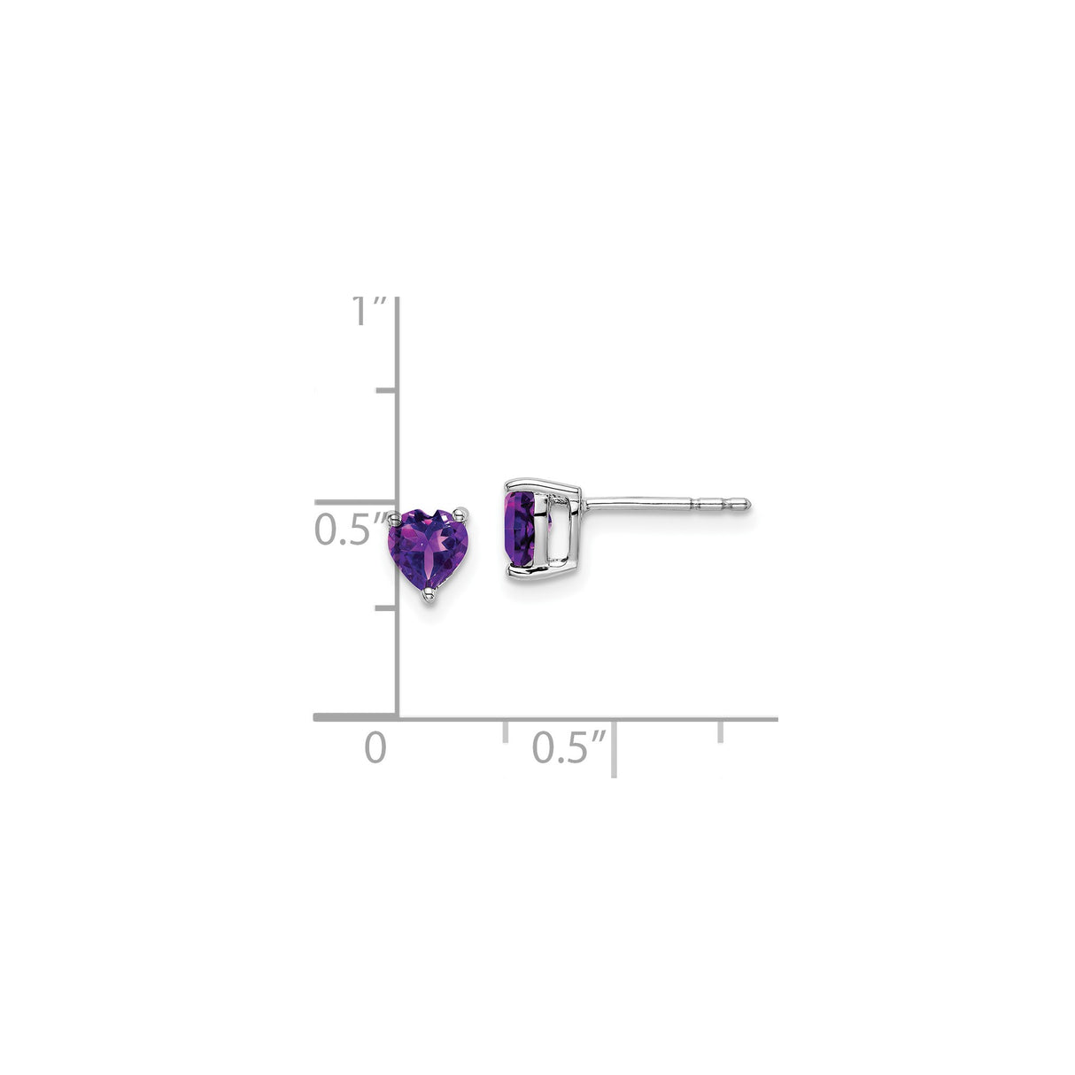 14k White Gold Heart Shaped Amethyst Stud Earrings for Women