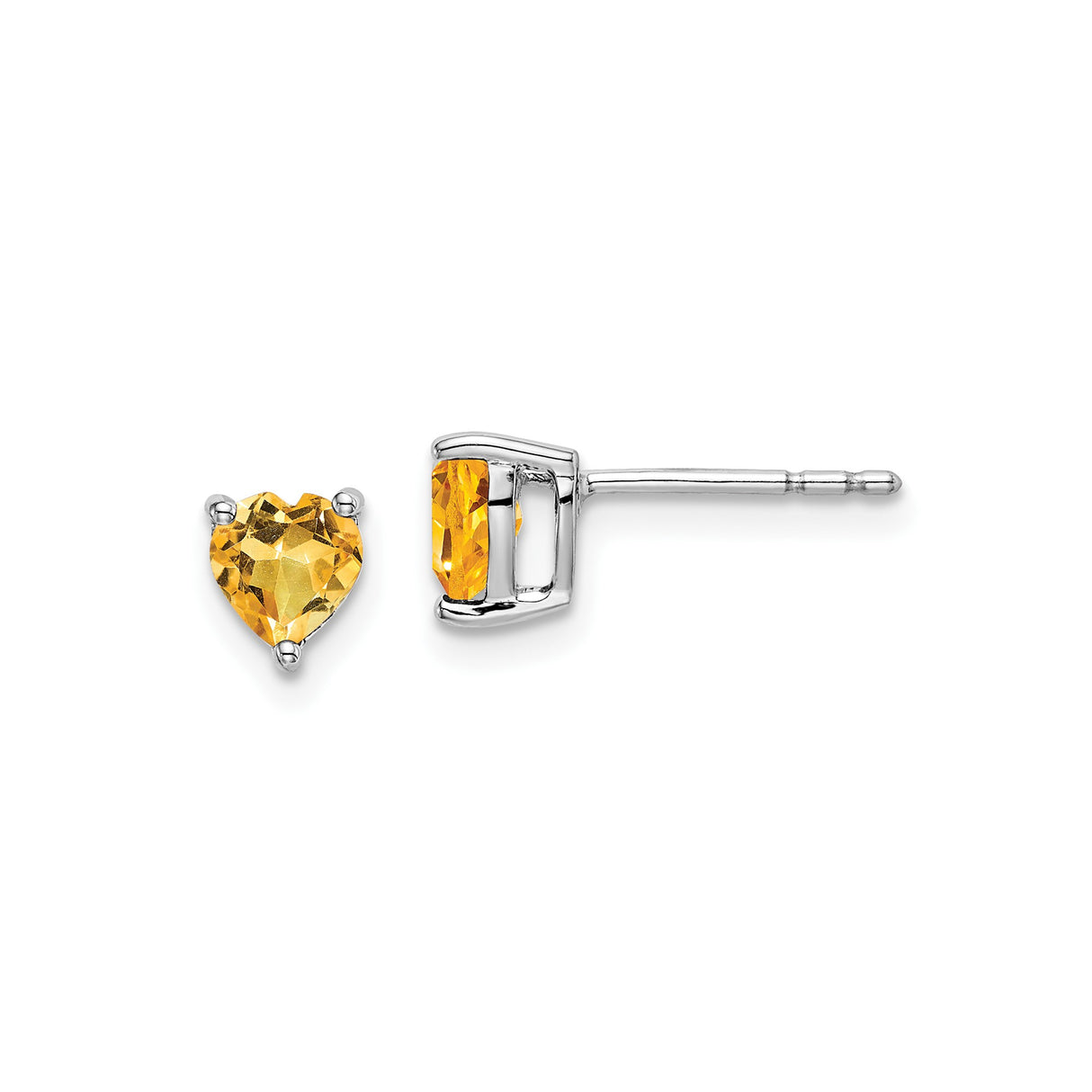 14k White Gold Heart Shaped Citrine Stud Earrings, Romantic Minimalist Design for Women