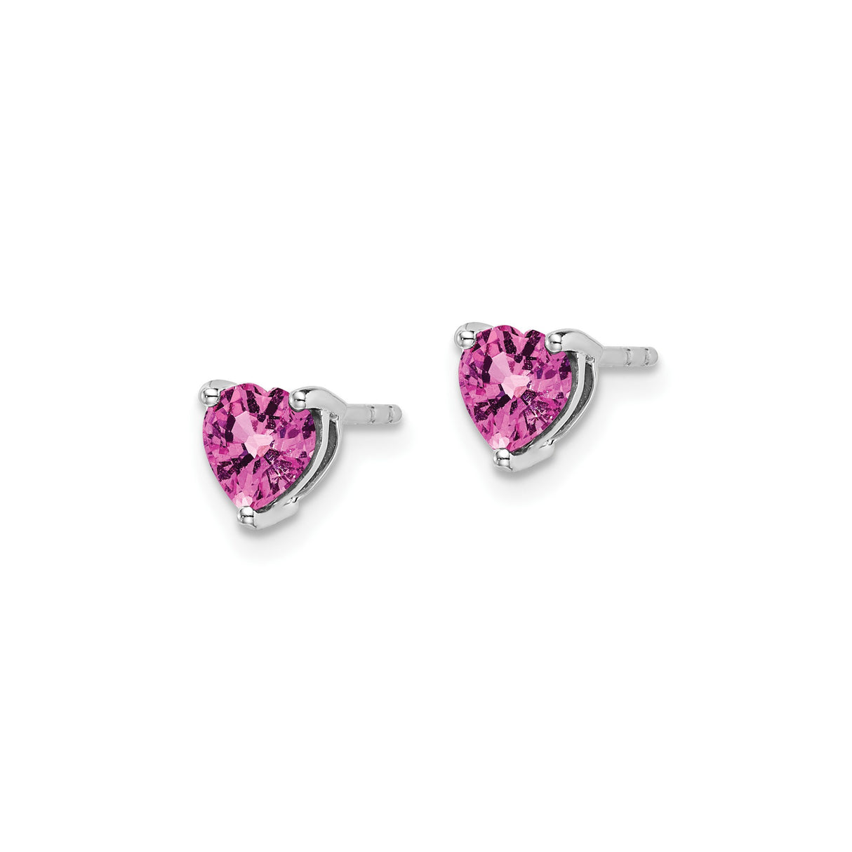 14k White Gold Heart Stud Earrings with Created Pink Sapphire for Women