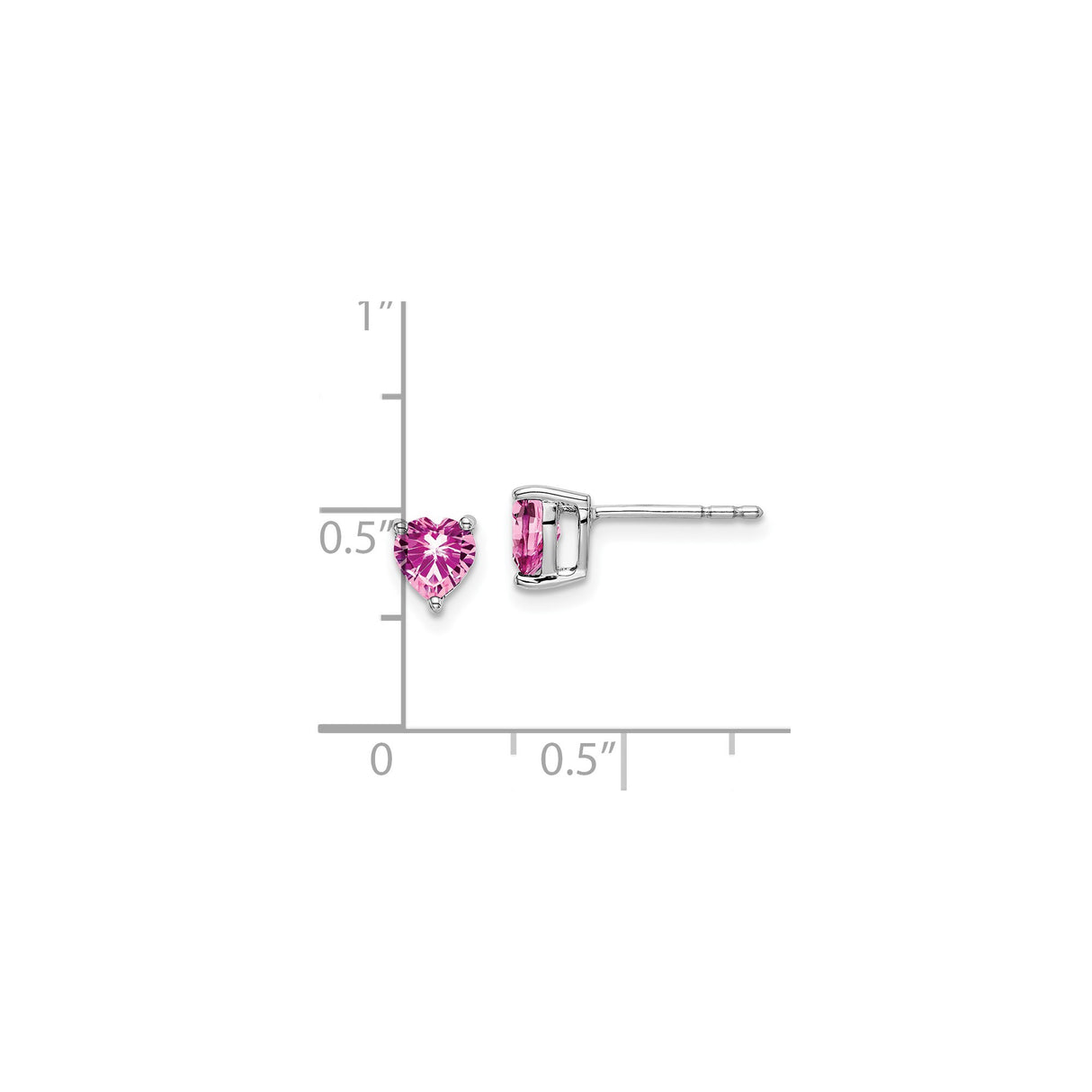 14k White Gold Heart Stud Earrings with Created Pink Sapphire for Women