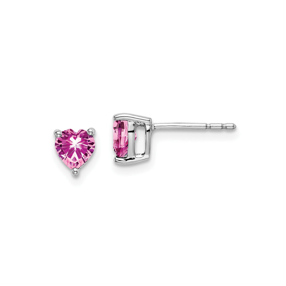 14k White Gold Heart Stud Earrings with Created Pink Sapphire for Women