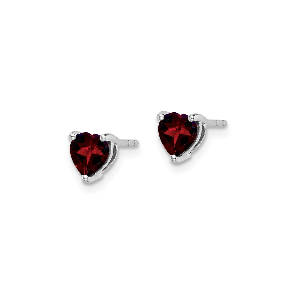 14k White Gold Heart Stud Earrings with Garnet, Romantic Red Gemstone Jewelry for Women