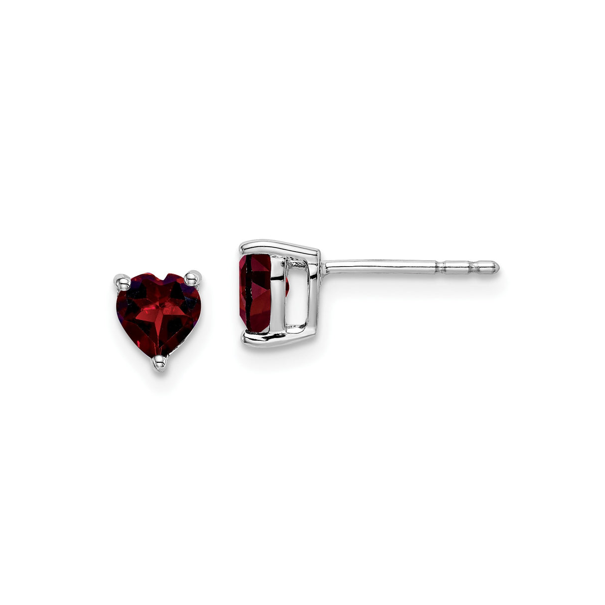 14k White Gold Heart Stud Earrings with Garnet, Romantic Red Gemstone Jewelry for Women