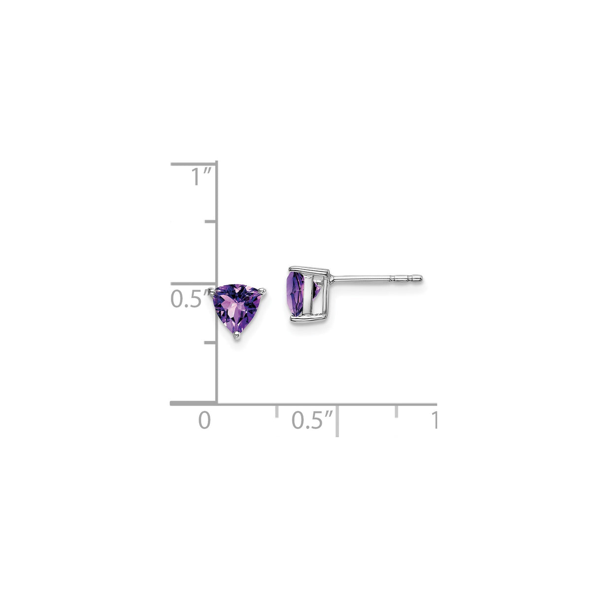 14k White Gold Trillion Cut Amethyst Stud Earrings, Triangle Minimalist Jewelry for Women