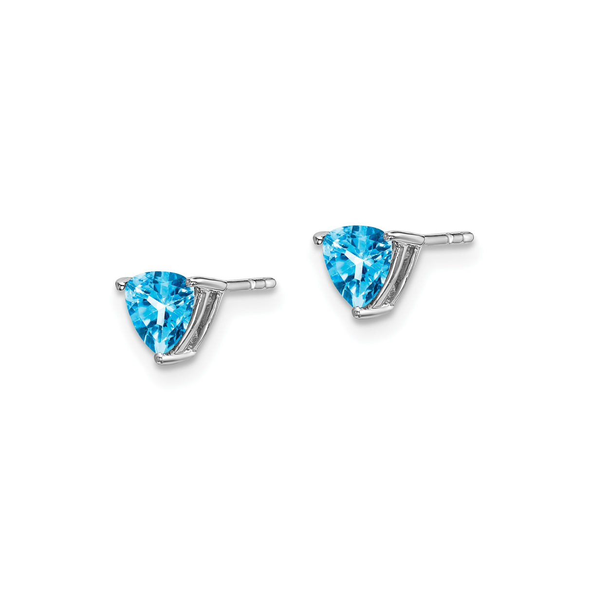 14k White Gold Stud Earrings with Trillion Cut Swiss Blue Topaz, Minimalist Design
