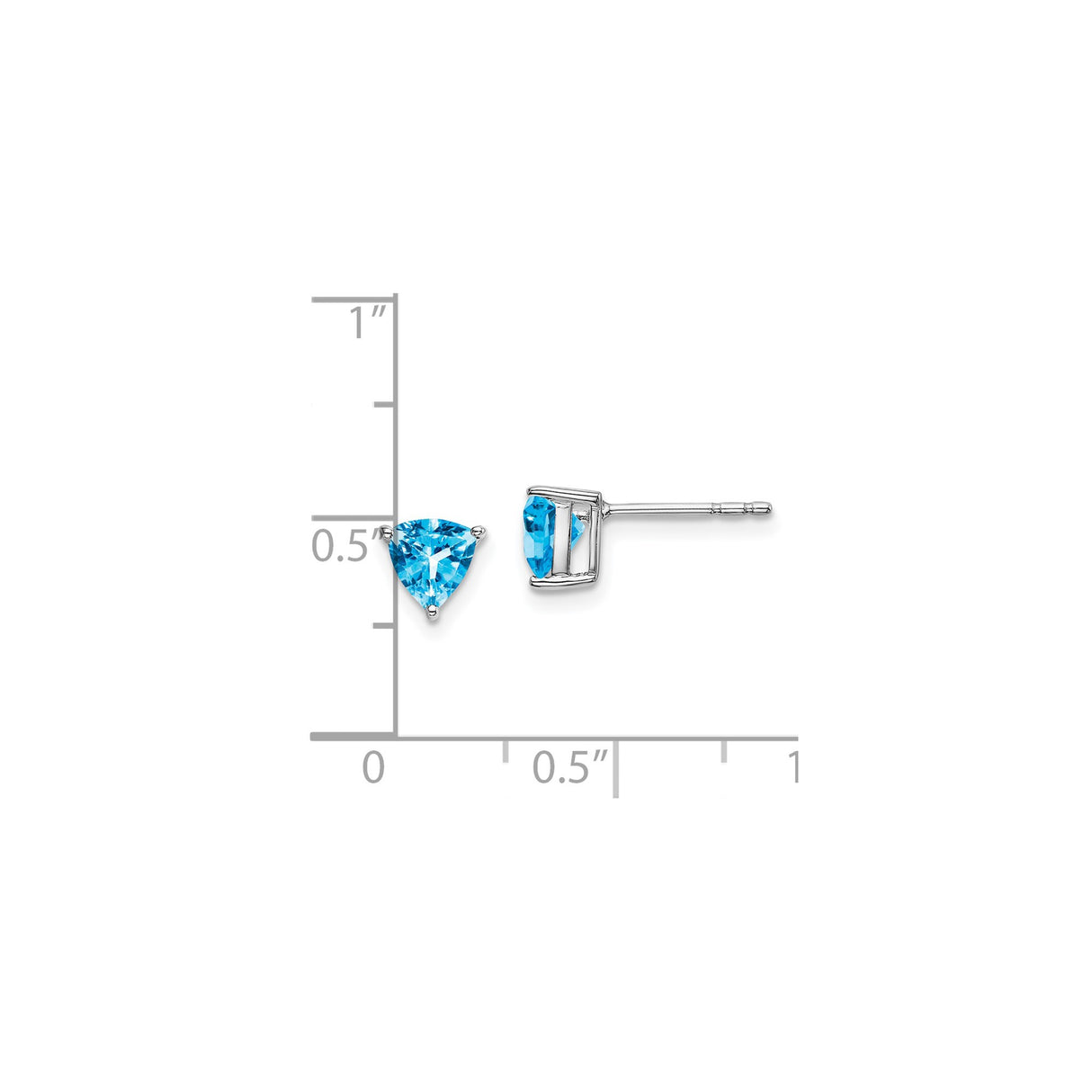 14k White Gold Stud Earrings with Trillion Cut Swiss Blue Topaz, Minimalist Design